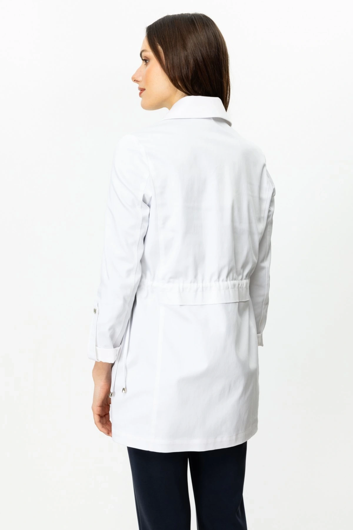 Ekol Beli Lastikli Fermuarlı Ekru Kadın Trençkot 07044