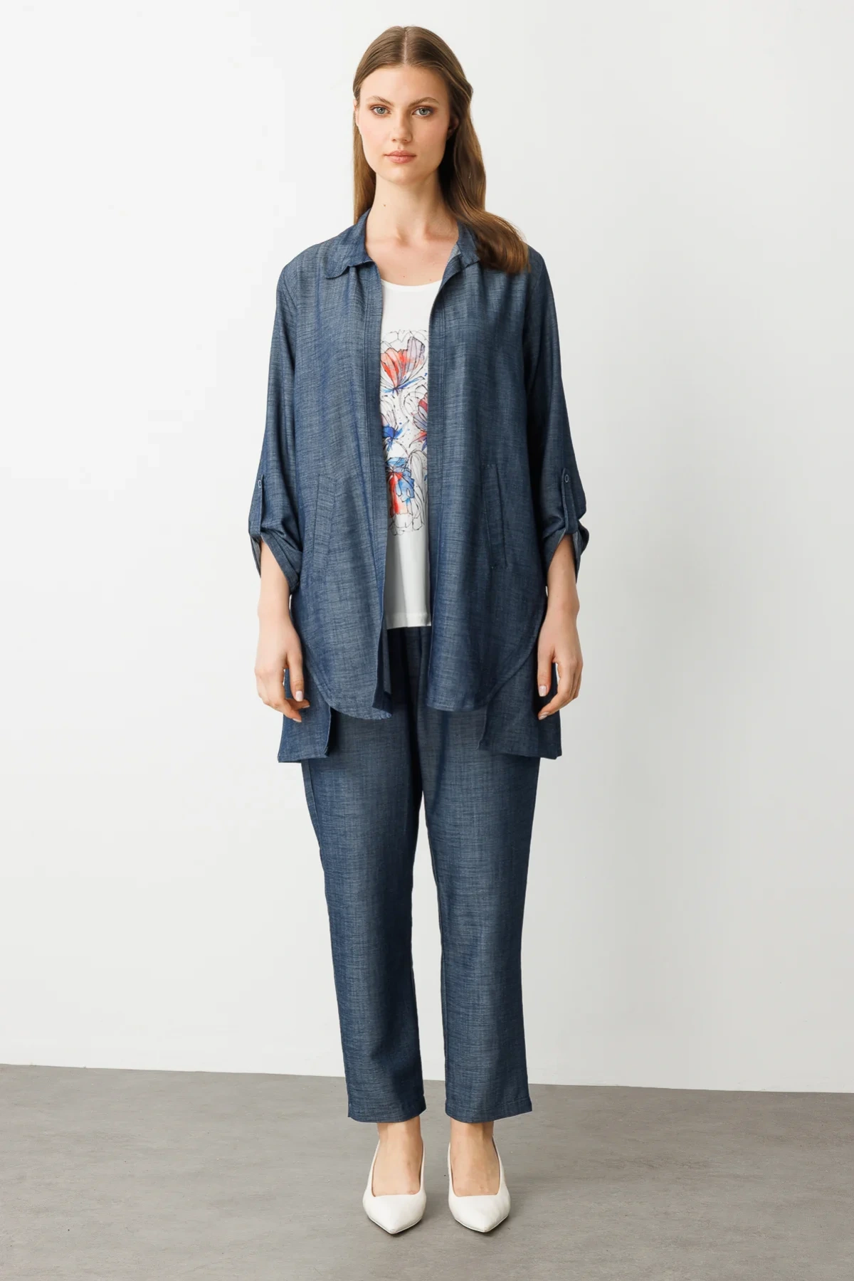 Ekol Beli Lastikli İndigo Renk Kadın Pantolon 07564