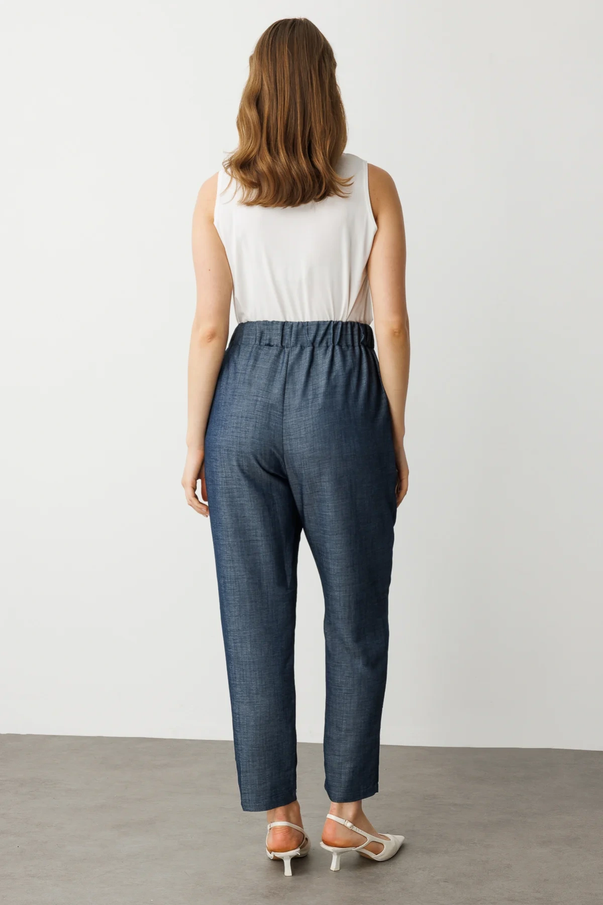 Ekol Beli Lastikli İndigo Renk Kadın Pantolon 07564