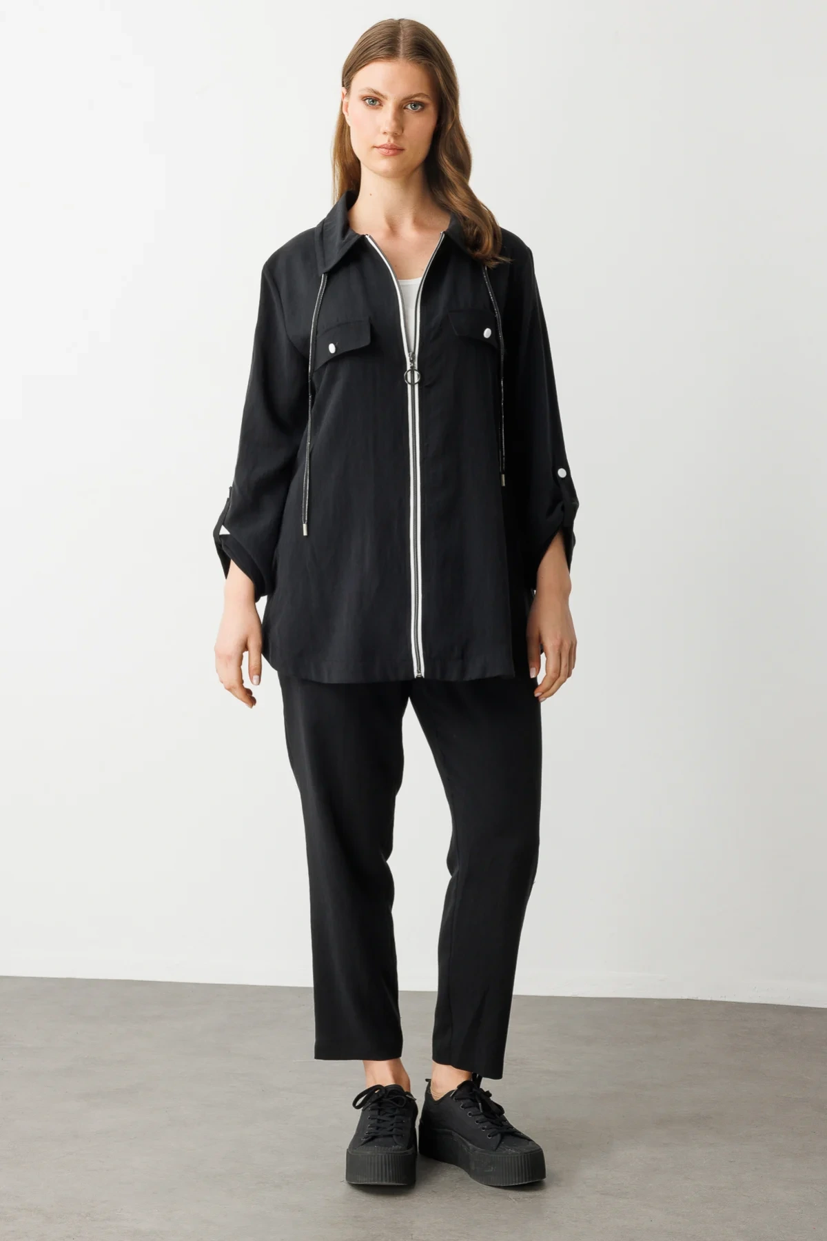 Ekol Büyük Beden Beli Lastikli Siyah Kadın Pantolon 07574