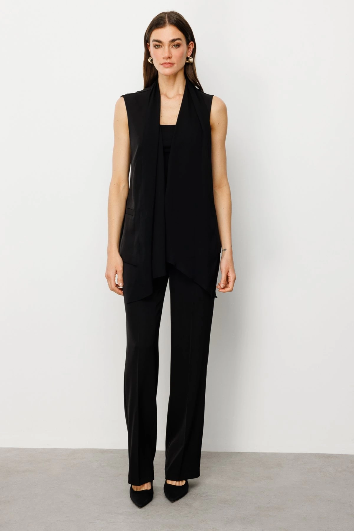 Ekol Bol Paça Cepsiz Siyah Kadın Pantolon 06504