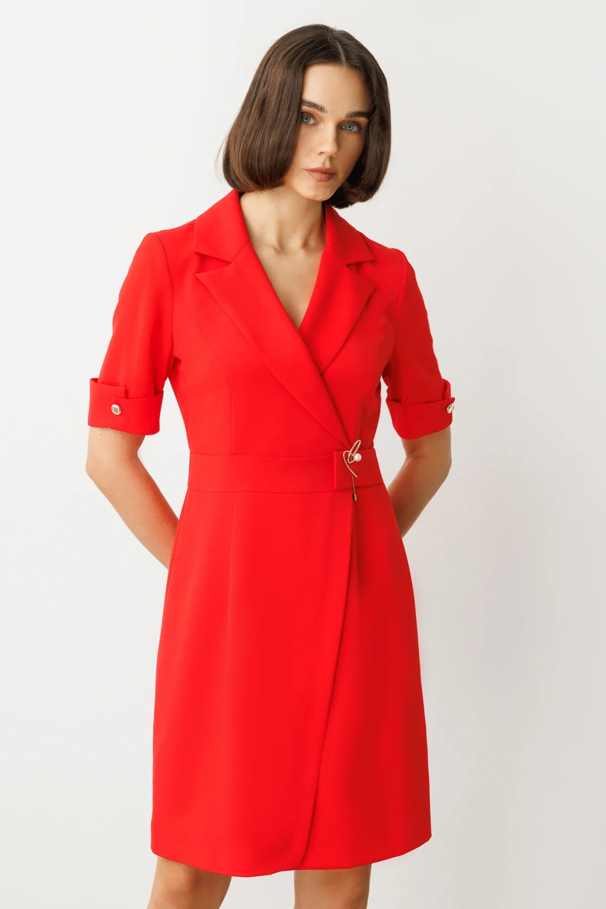 Ekol Broşlu Kısa Kol Elbise 05136