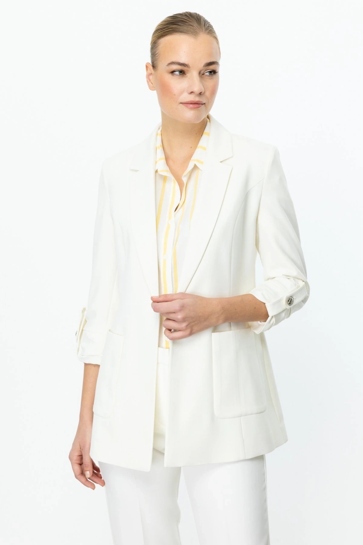 Ekol Kadın Kolu Apoletli Torba Cepli Ekru Ceket 04130