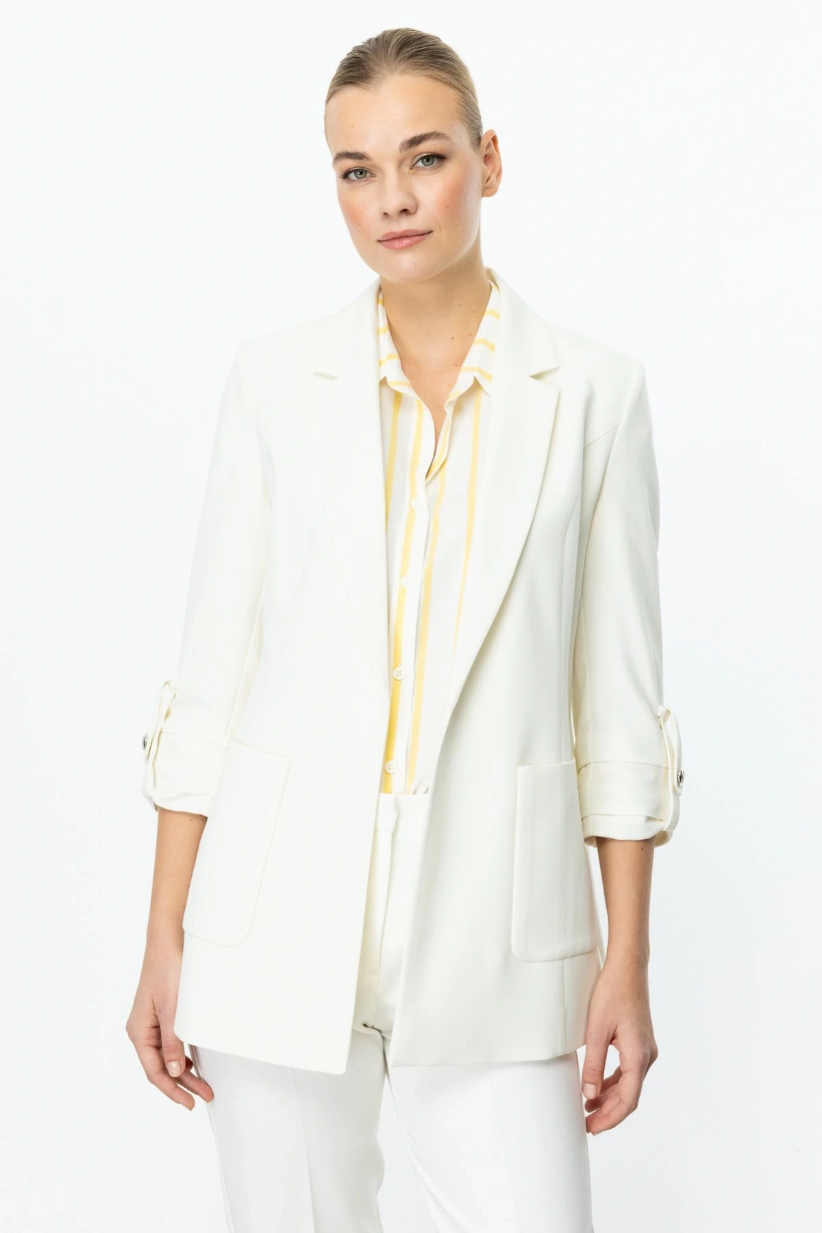Ekol Kadın Kolu Apoletli Torba Cepli Ekru Ceket 04130