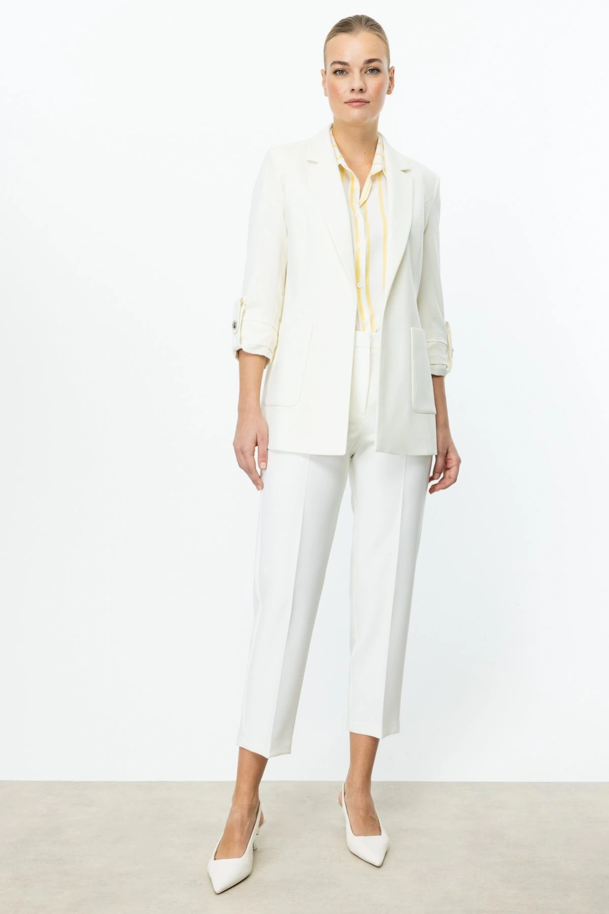 Ekol Kadın Kolu Apoletli Torba Cepli Ekru Ceket 04130