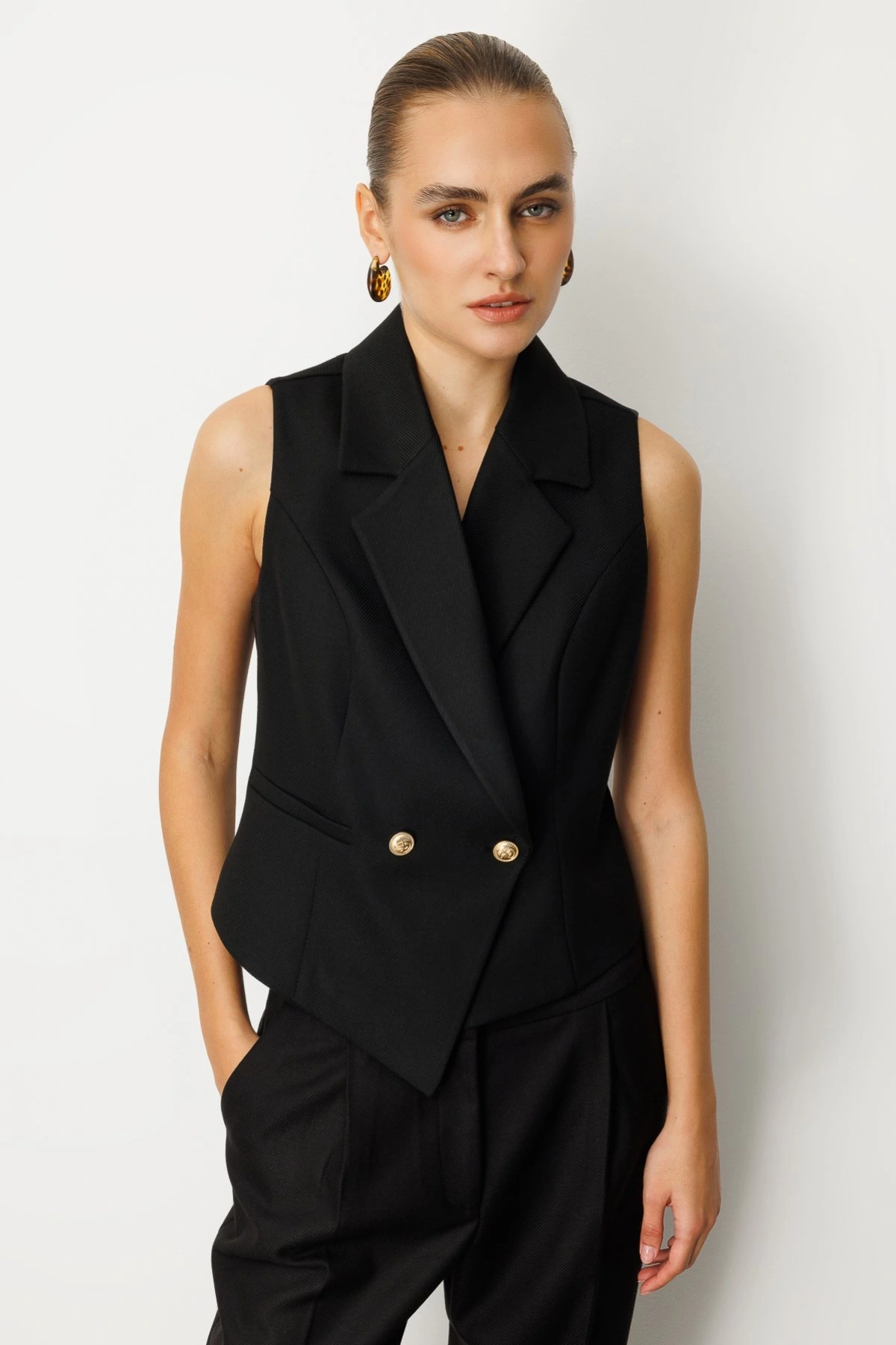 Ekol Cep Detaylı Kadın Siyah Yelek 05053