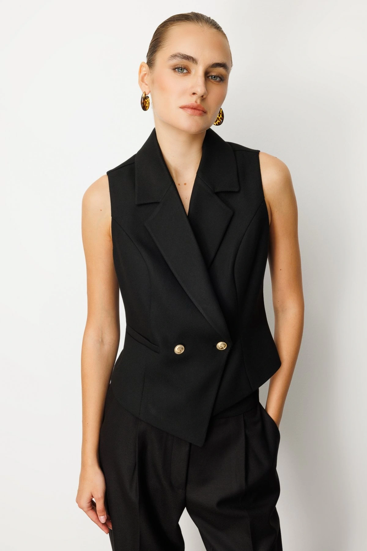 Ekol Cep Detaylı Kadın Siyah Yelek 05053