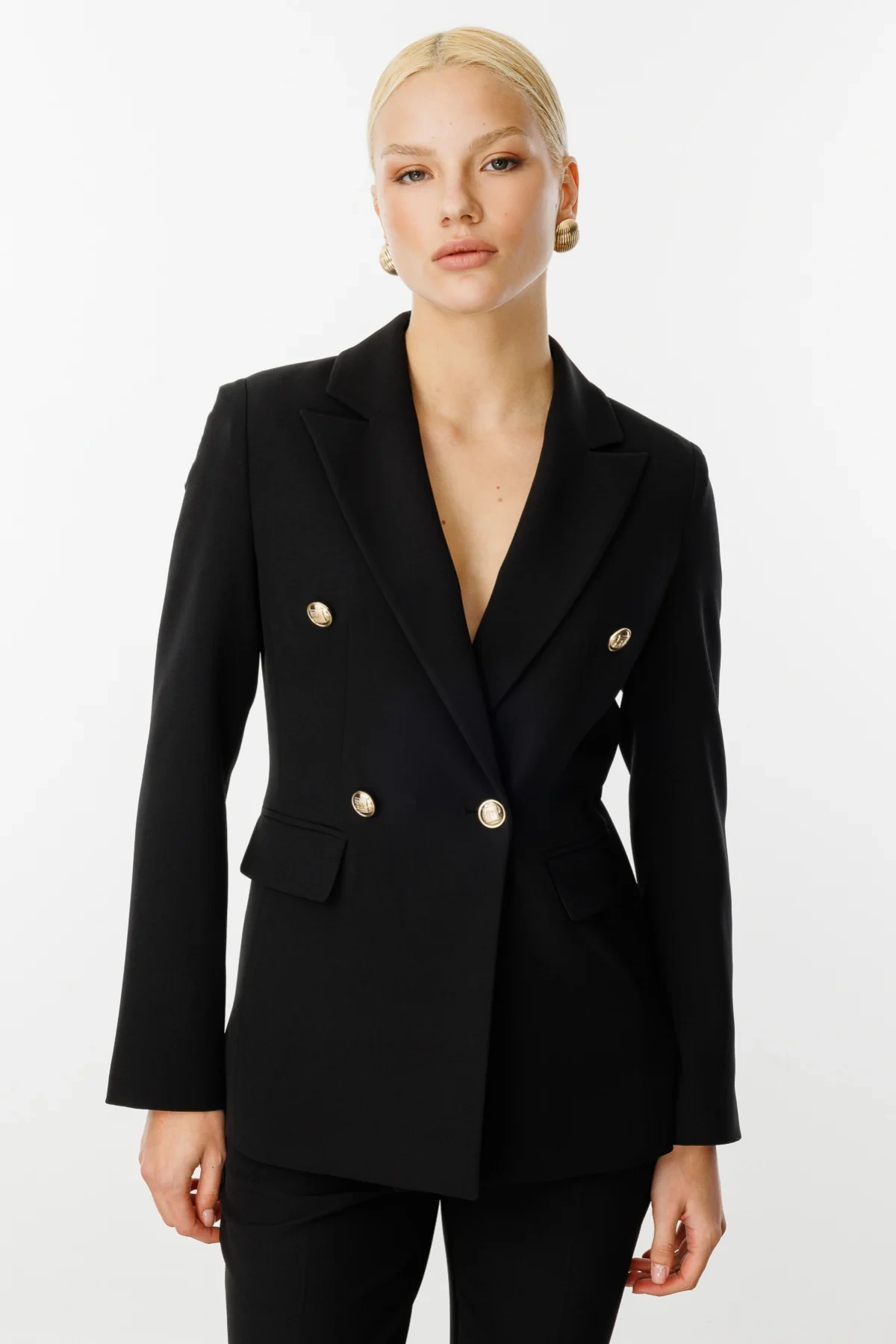 Ekol Kruvaze Yaka Kapak Cepli Kadın Siyah Ceket 04006