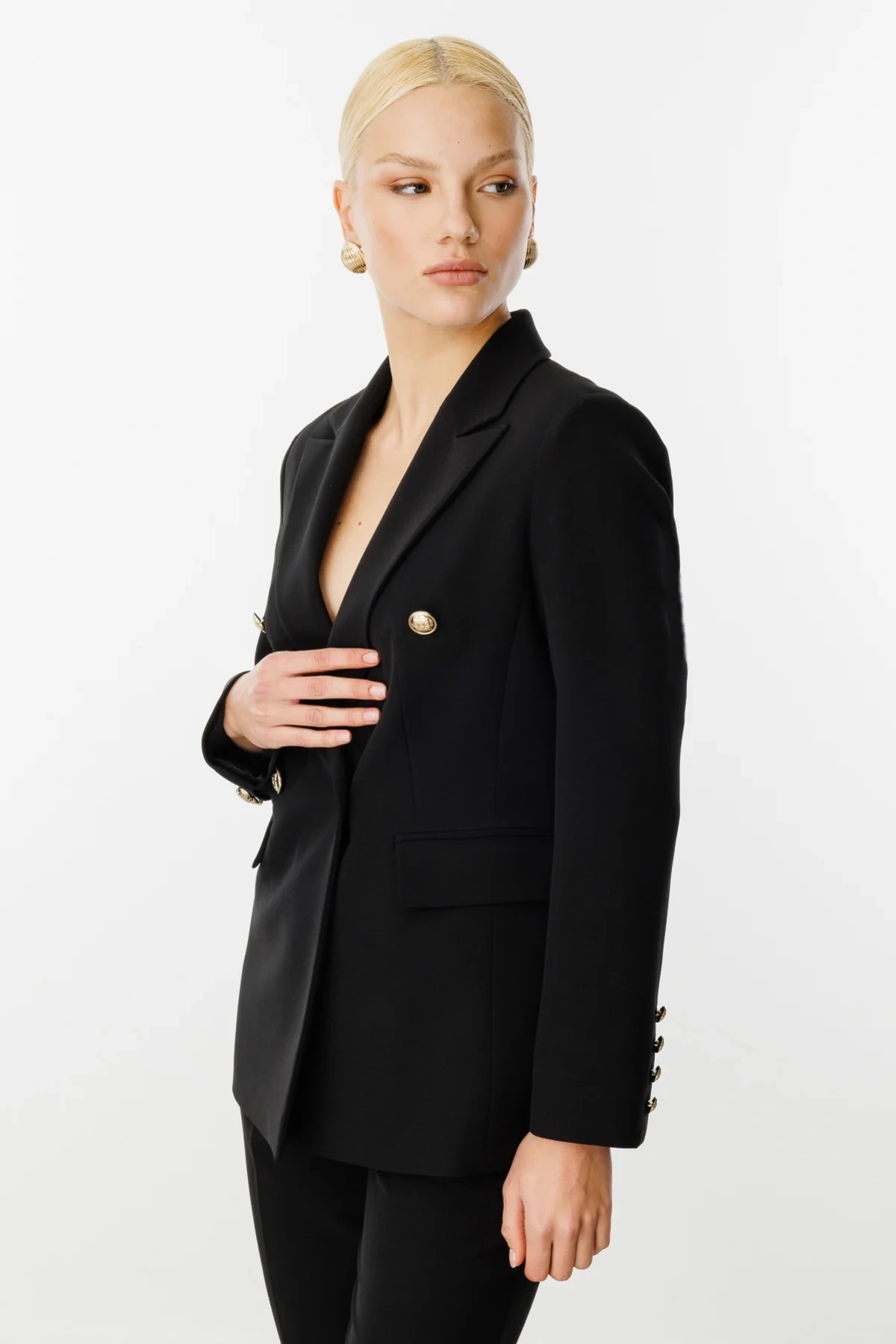 Ekol Kruvaze Yaka Kapak Cepli Kadın Siyah Ceket 04006