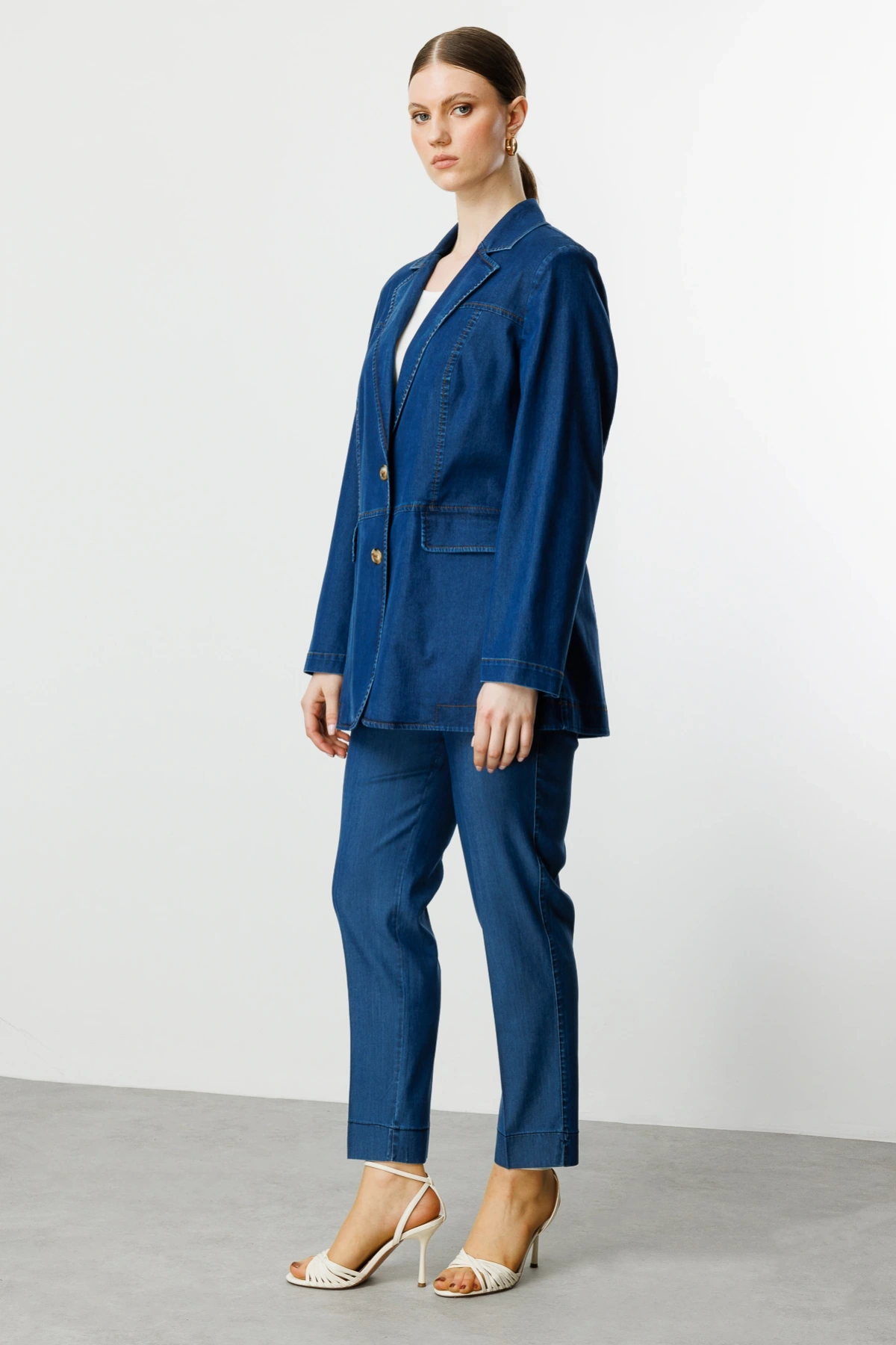 Ekol Kadın Çift Düğmeli İndigo Kap Ceket 04602