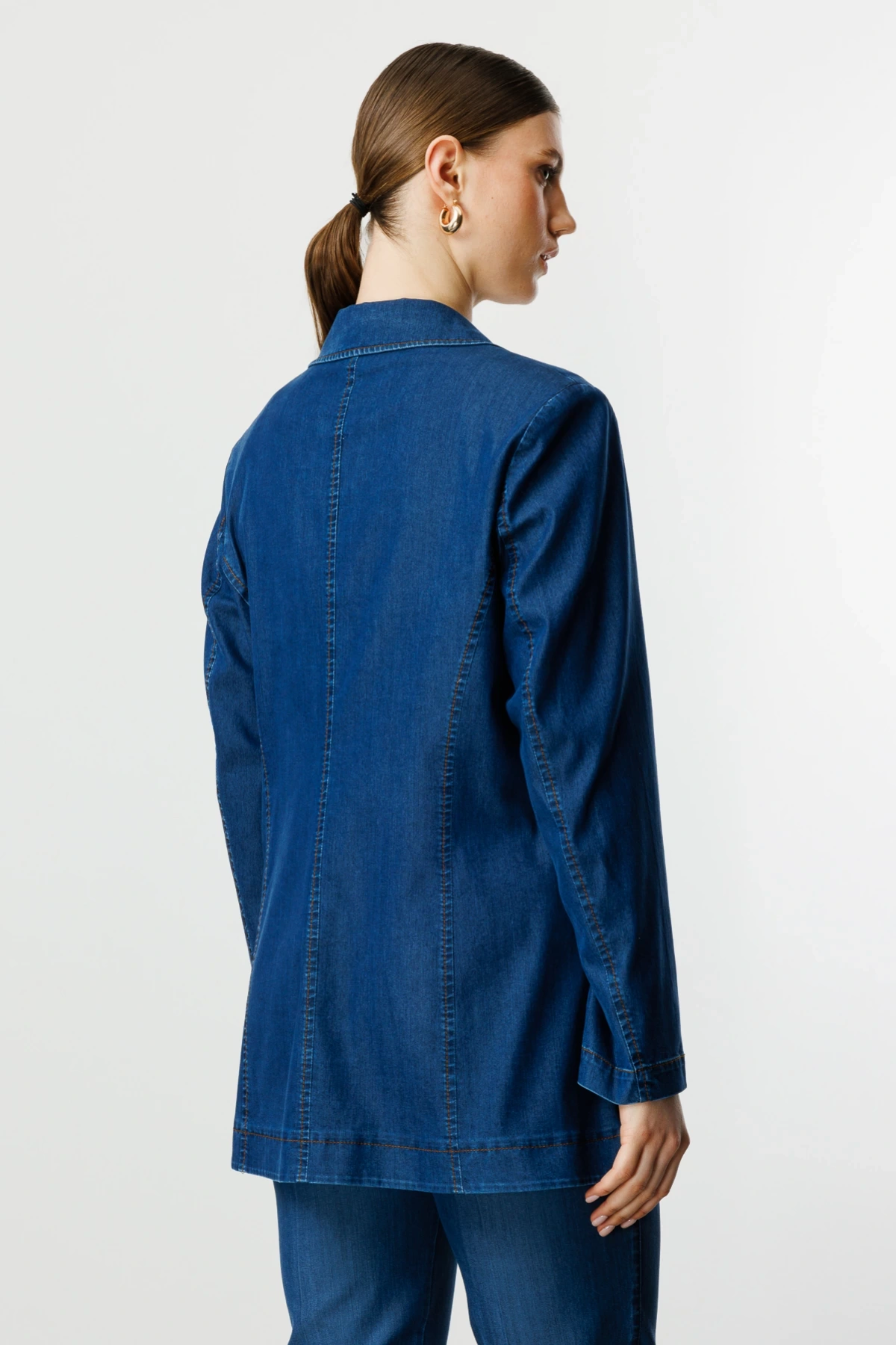 Ekol Kadın Çift Düğmeli İndigo Kap Ceket 04602