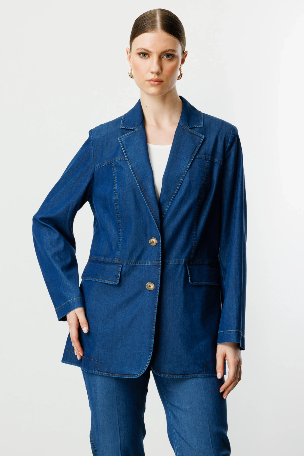 Ekol Kadın Çift Düğmeli İndigo Kap Ceket 04602