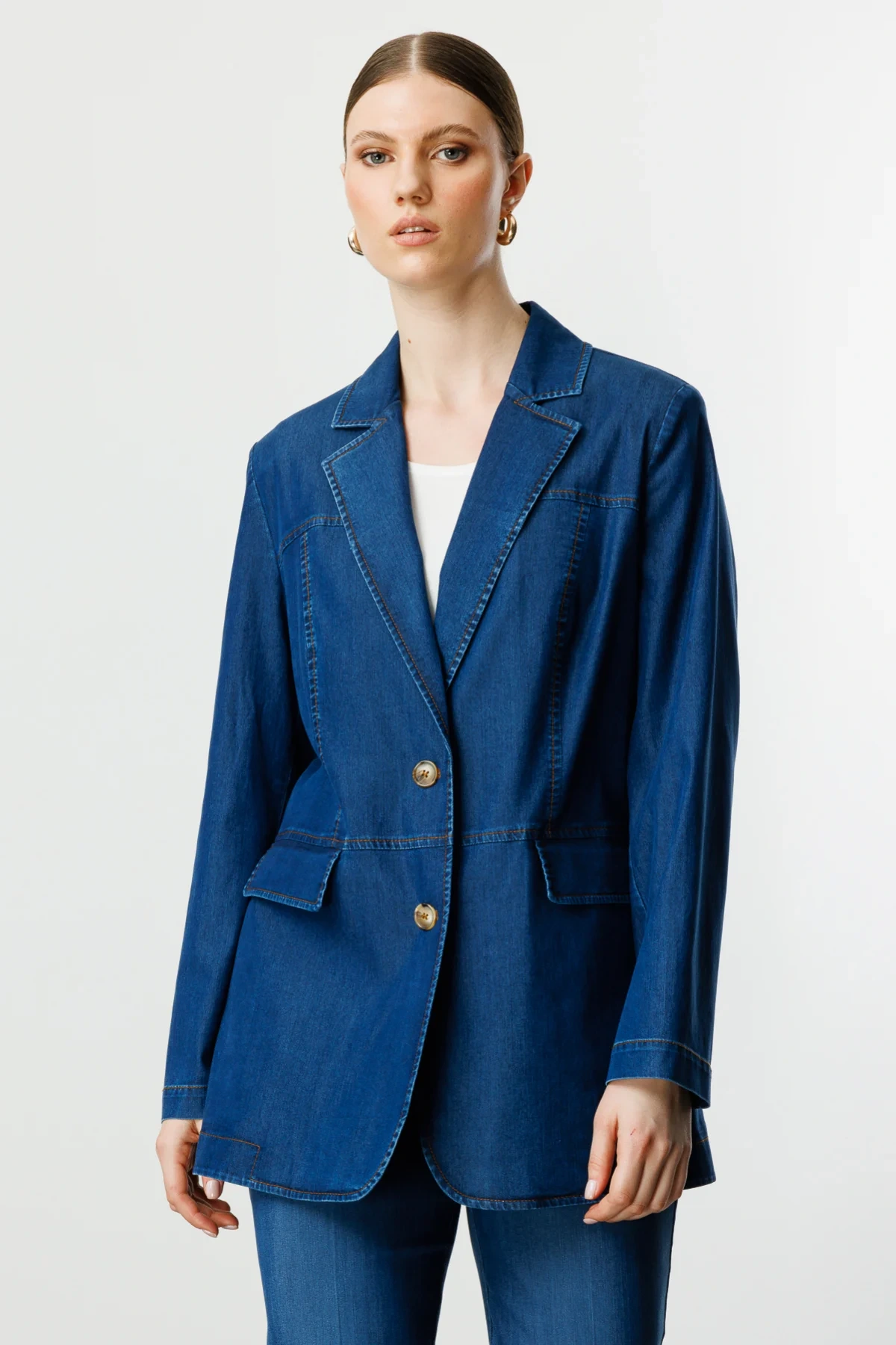 Ekol Kadın Çift Düğmeli İndigo Kap Ceket 04602