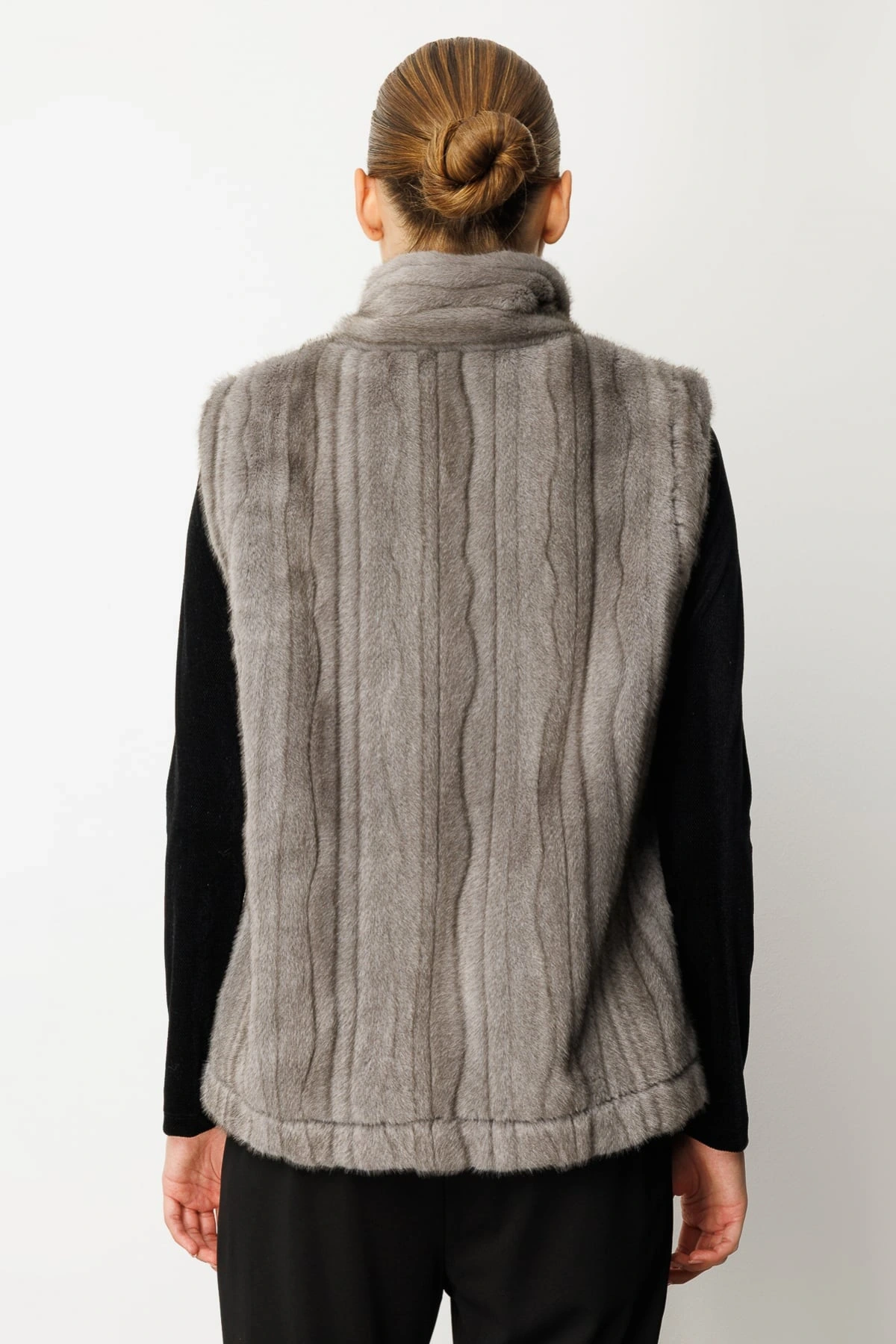 Ekol Çizgi Geçişli Kadın Gri Peluş Yelek 08505