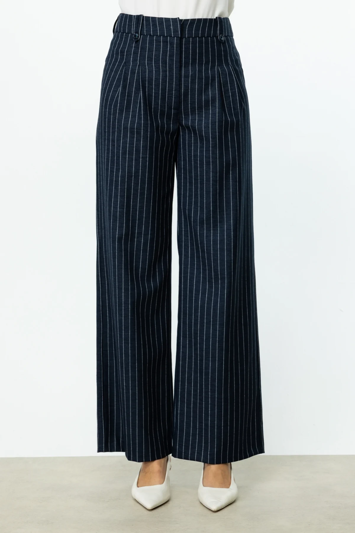 Ekol Çizgili Bol Paça Pantolon 04056