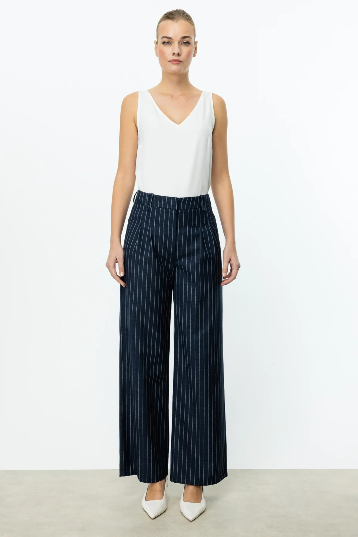 Ekol Çizgili Bol Paça Pantolon 04056