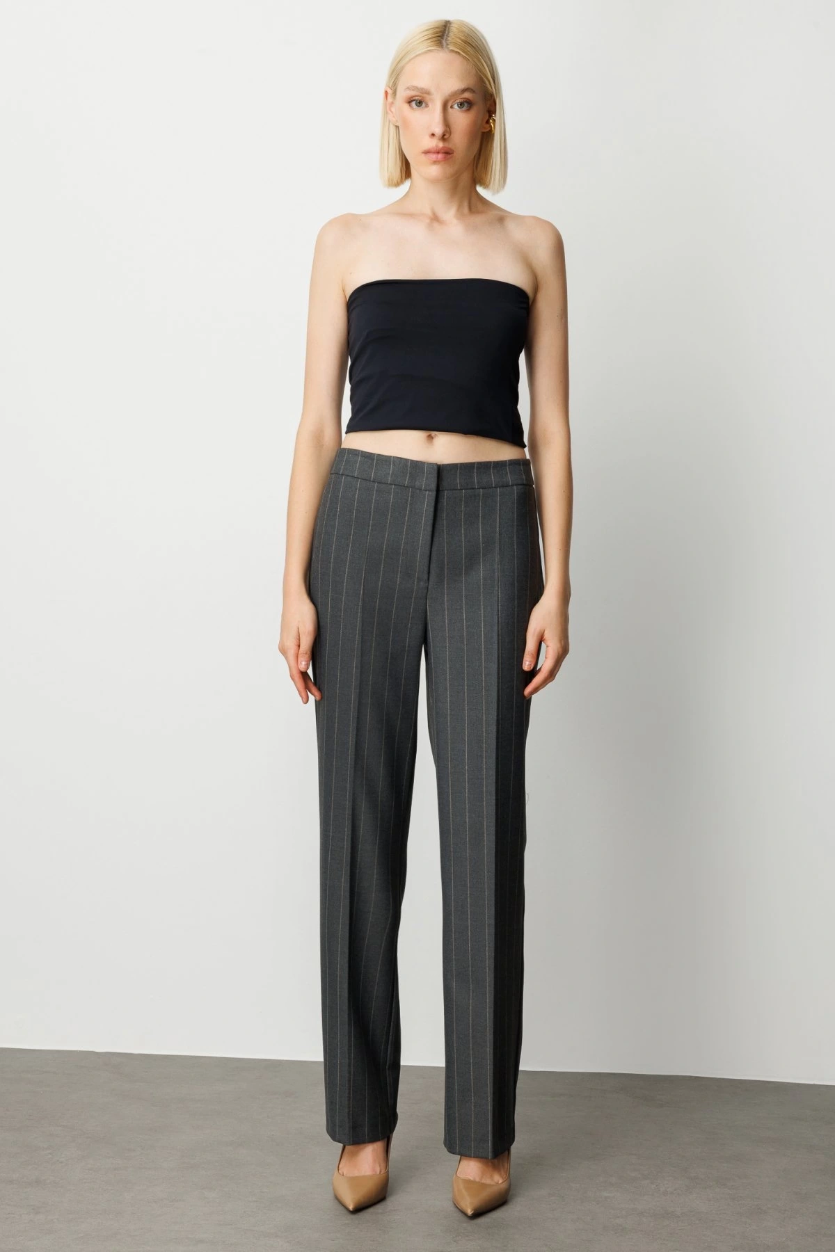 Ekol Çizgili Bol Paça Pantolon 05129