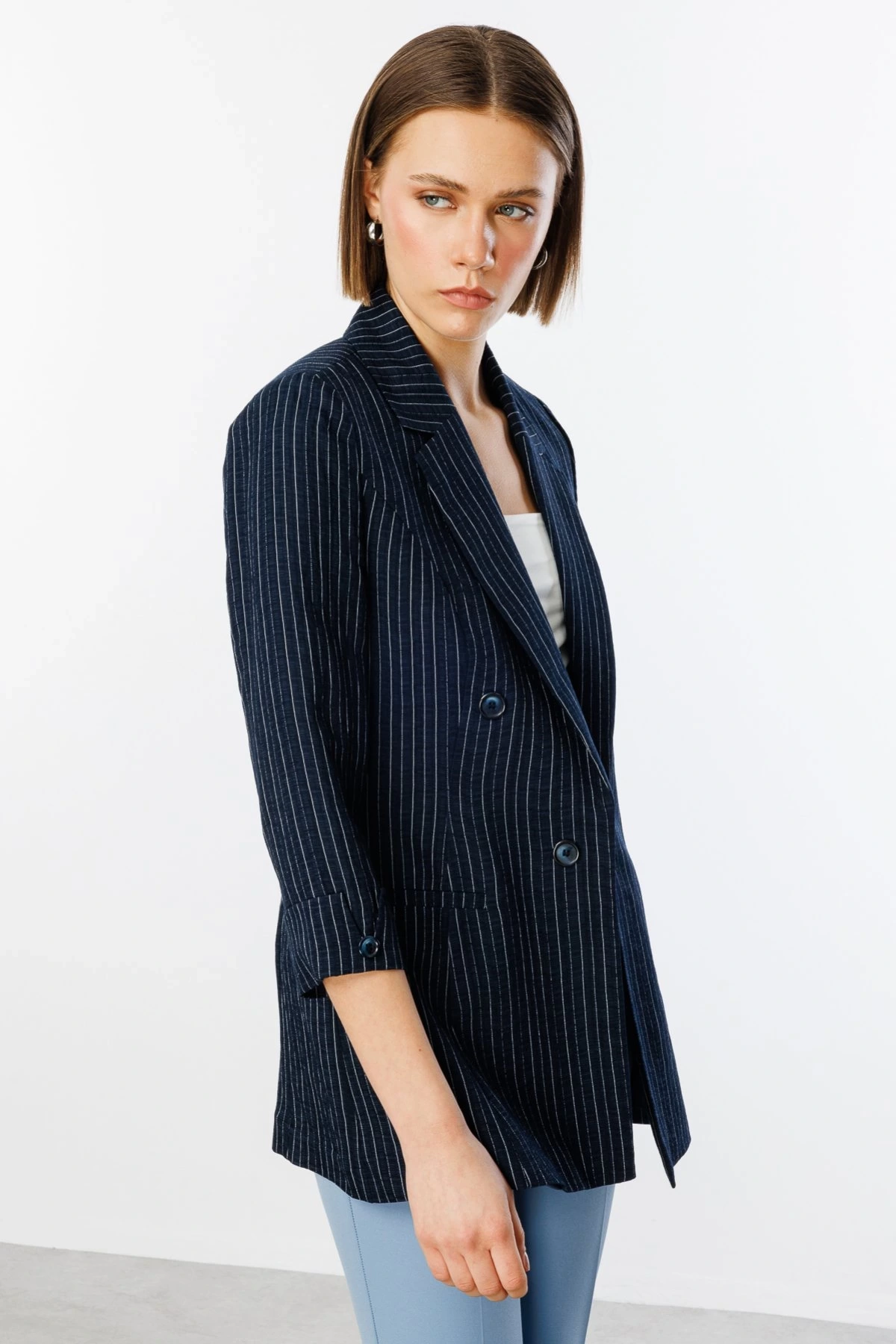 Ekol Çizgili Uzun Ceket 04114