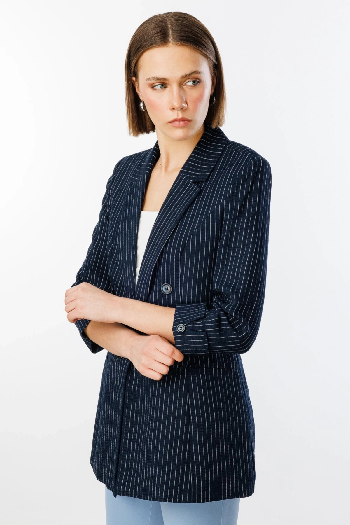 Ekol Çizgili Uzun Ceket 04114