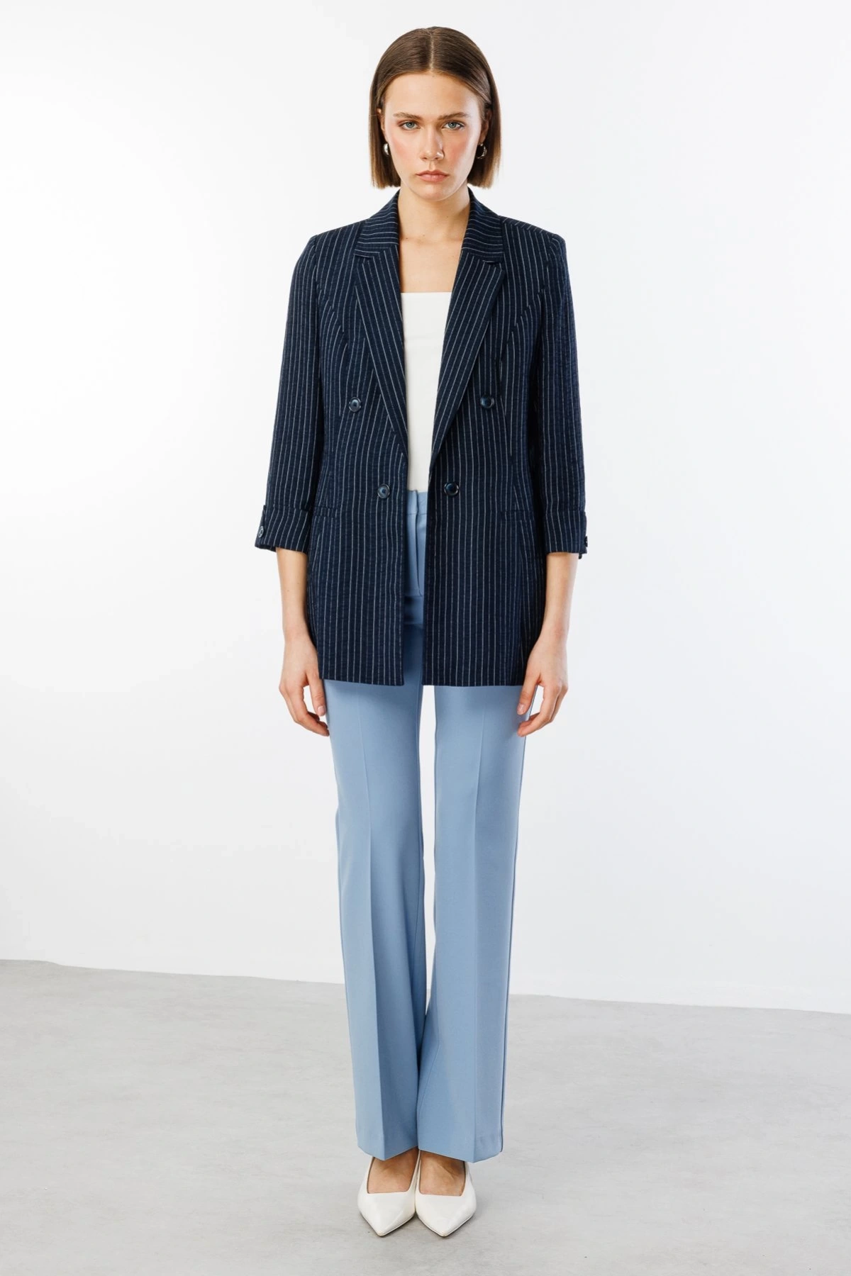 Ekol Çizgili Uzun Ceket 04114