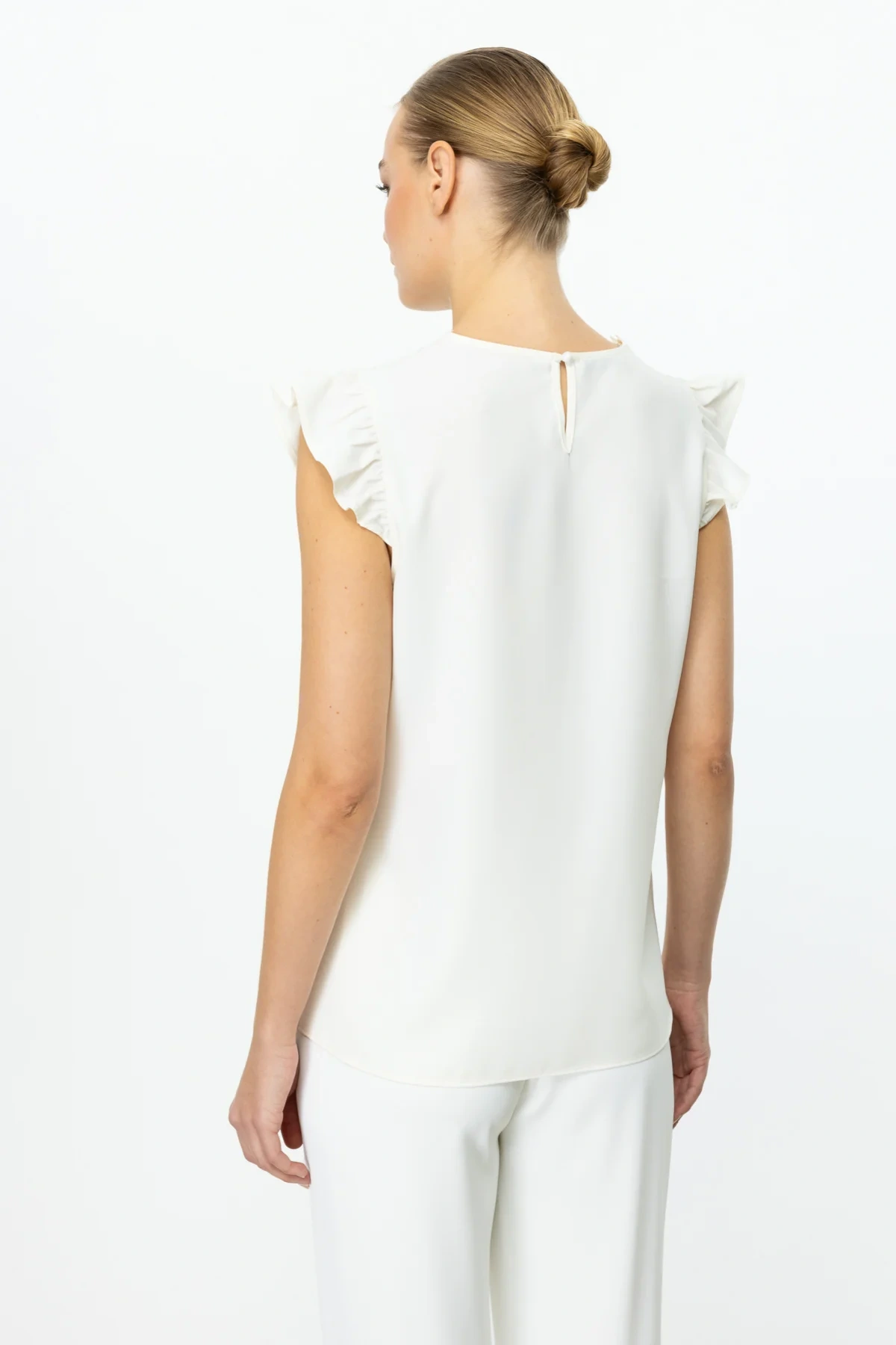 Ekol Dantelli Yakası Tül Ekru Kadın Bluz 03052