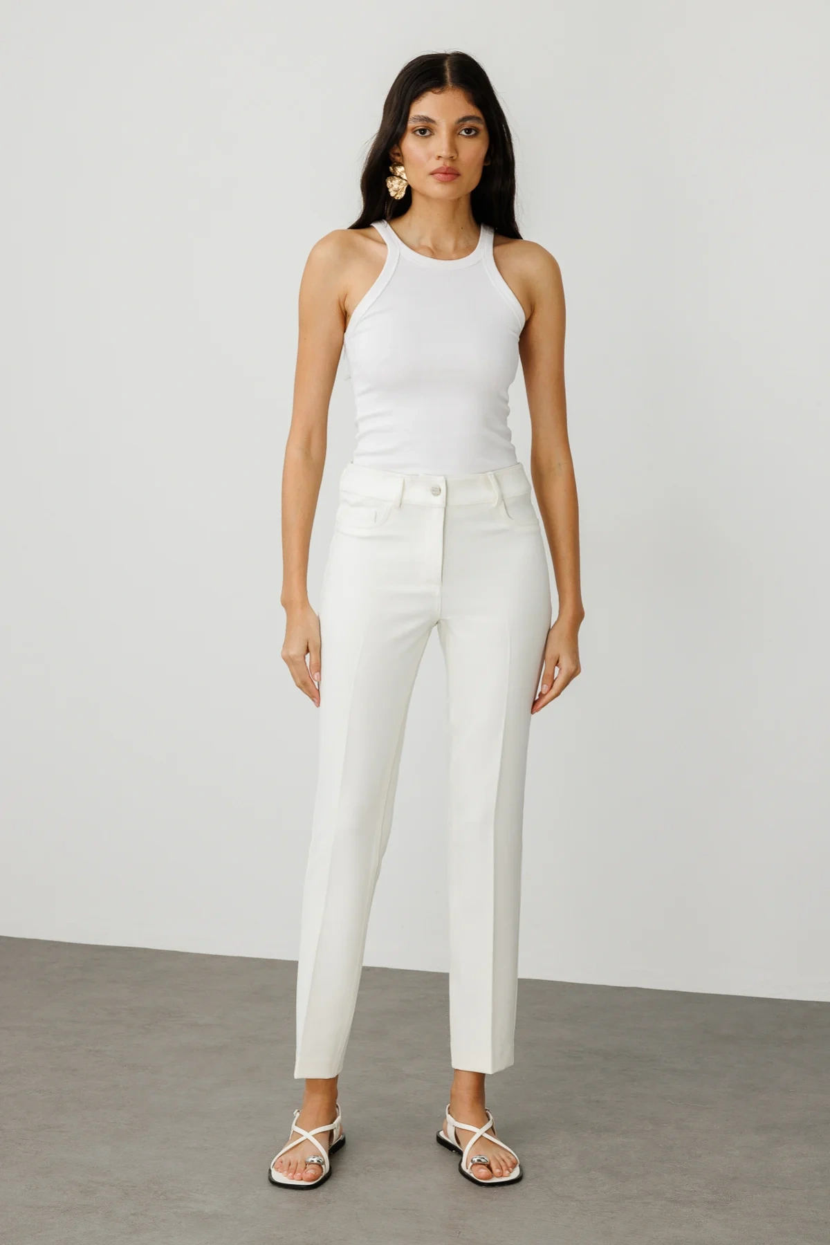 Ekol Dar Paça Kumaş Ekru Kadın Pantolon 02142