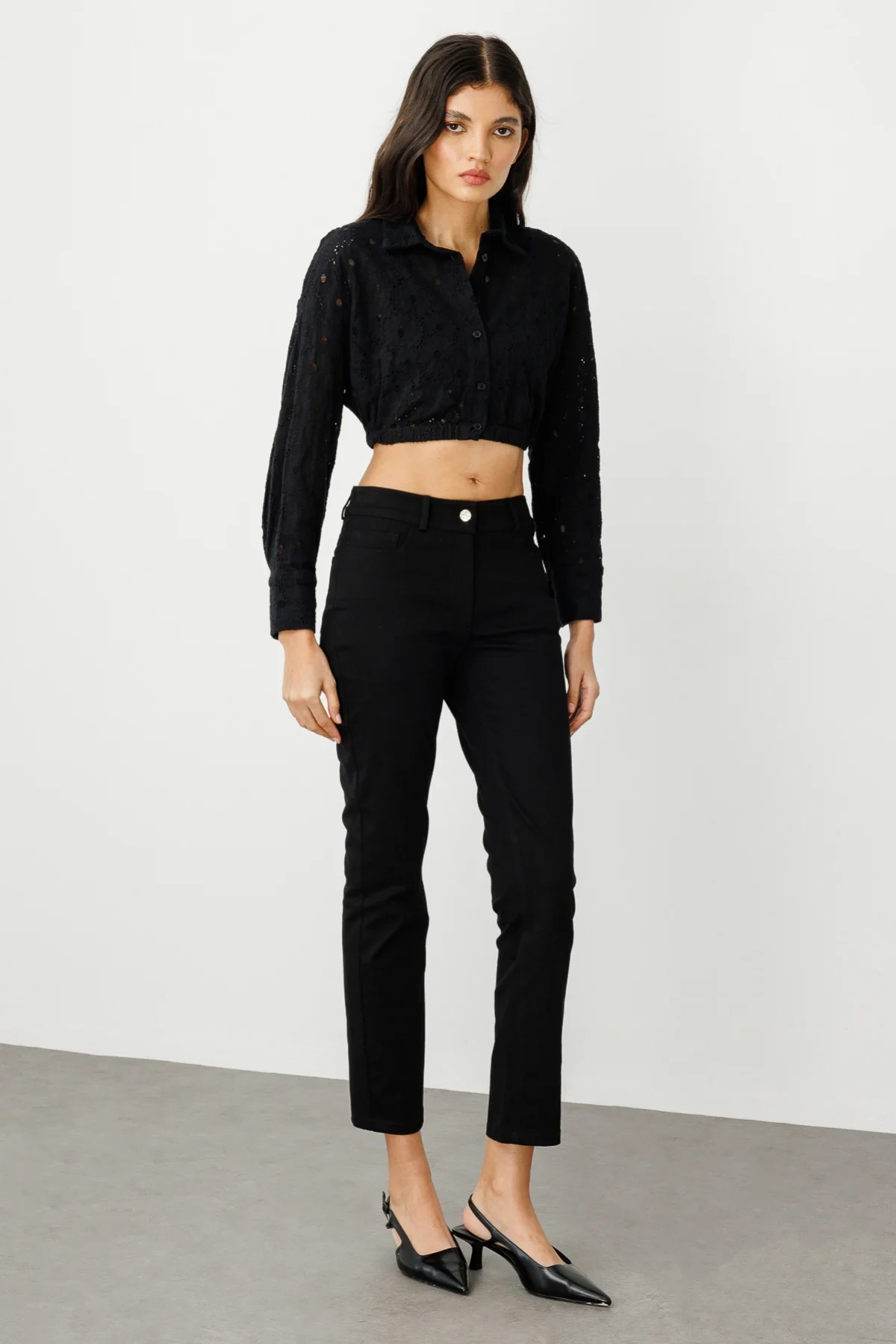 Ekol Dar Paça Siyah Kadın Kumaş Pantolon 02142