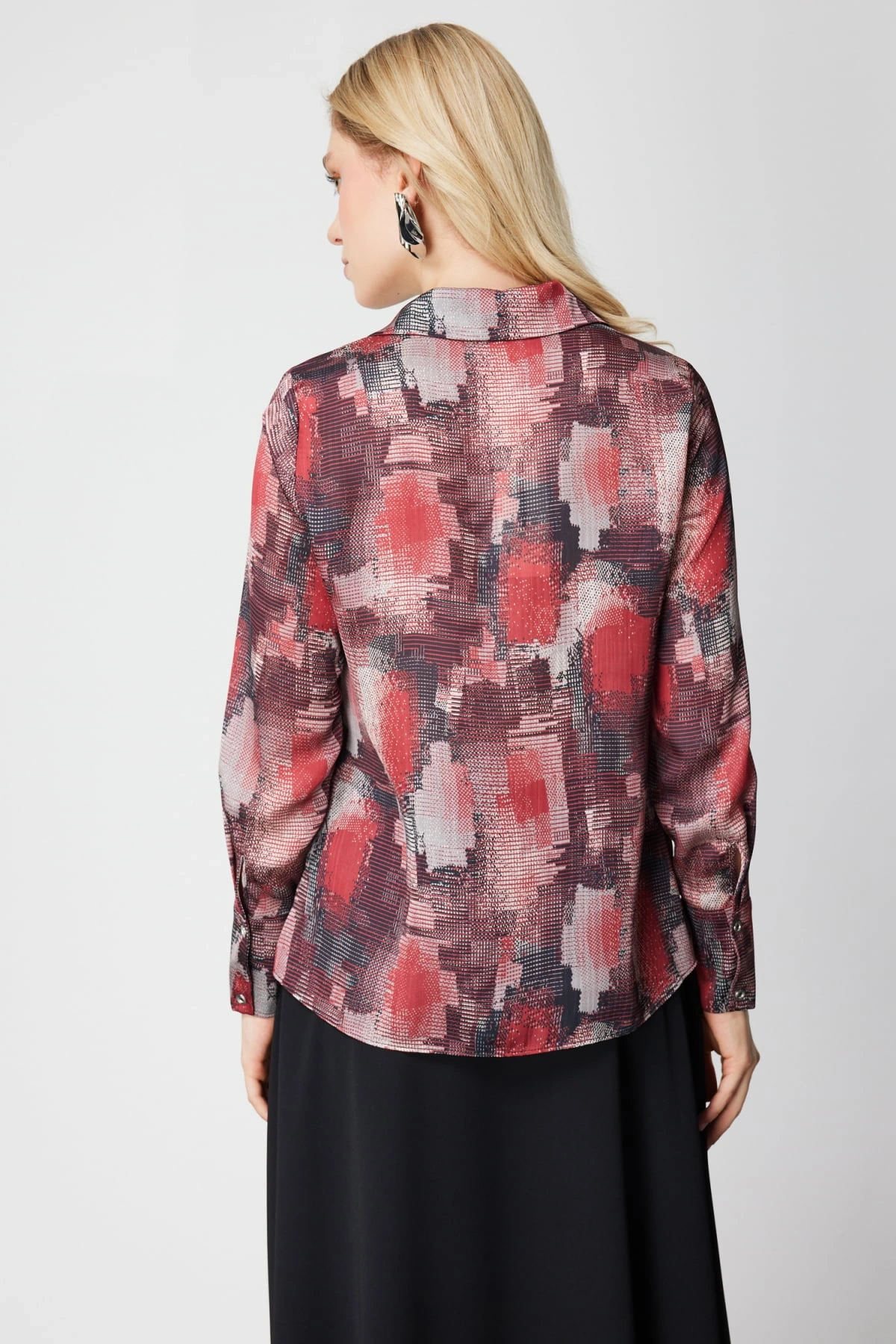 Ekol Desenli Bordo Kadın Bluz 03051