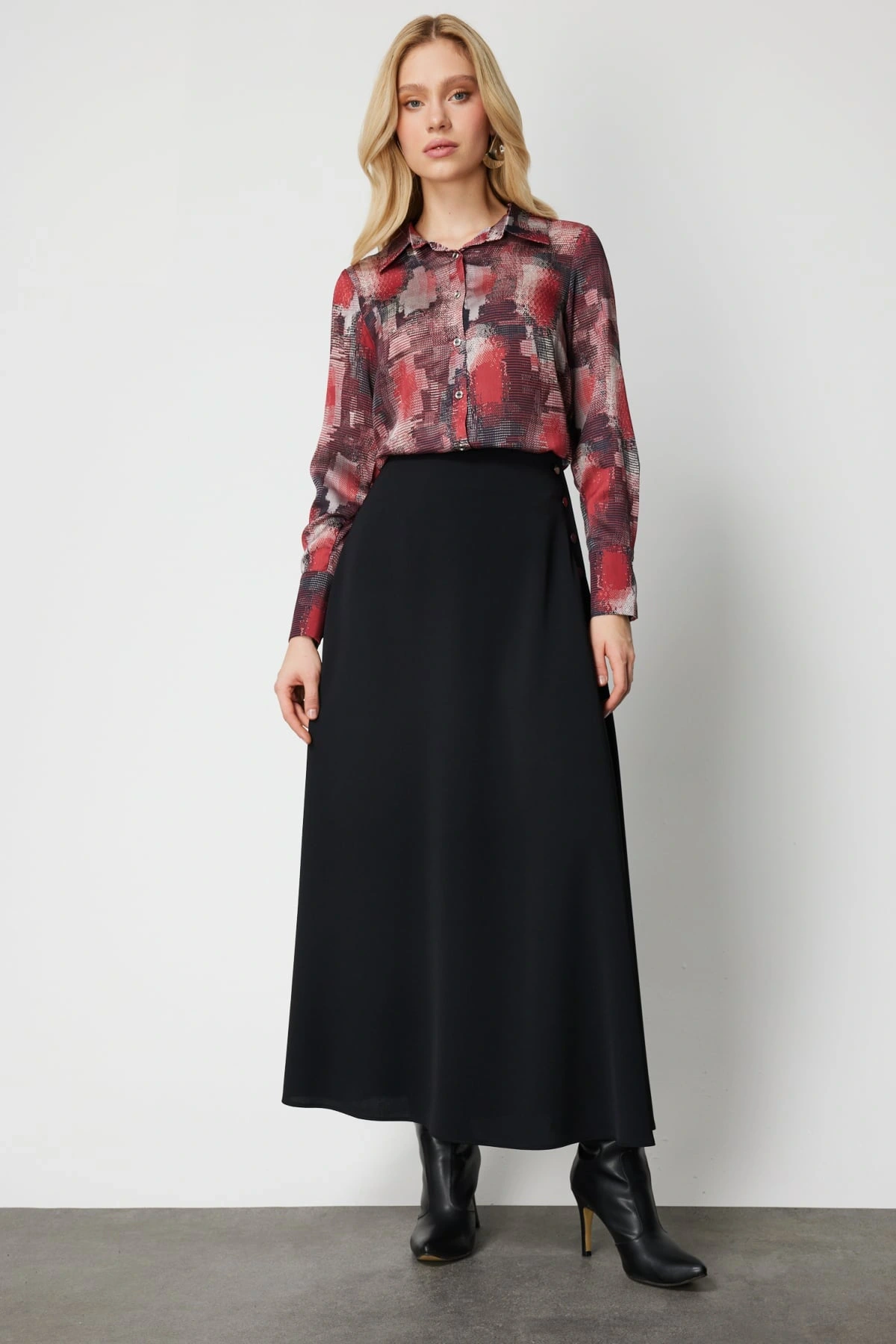 Ekol Desenli Bordo Kadın Bluz 03051