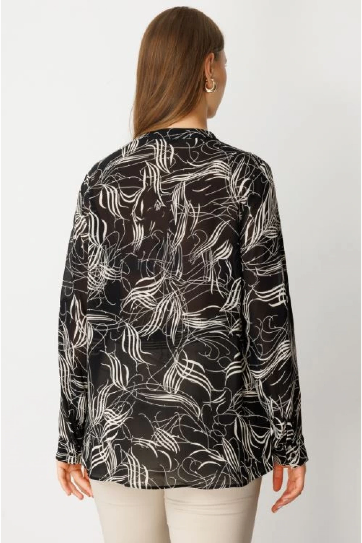 Ekol Büyük Beden Siyah Desenli Kadın Bluz 03534