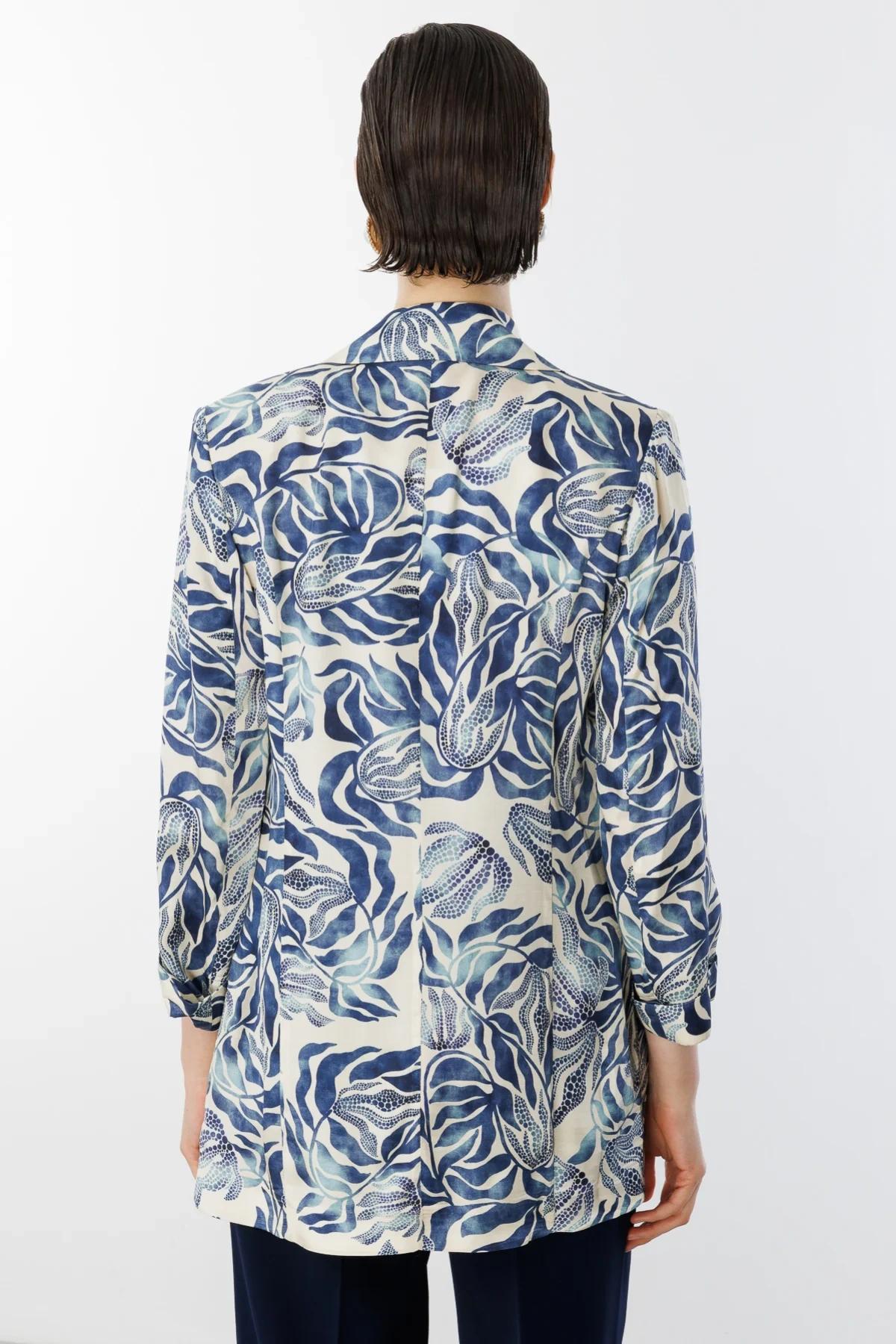 Ekol Kadın Desenli İndigo Renk Ceket 04166