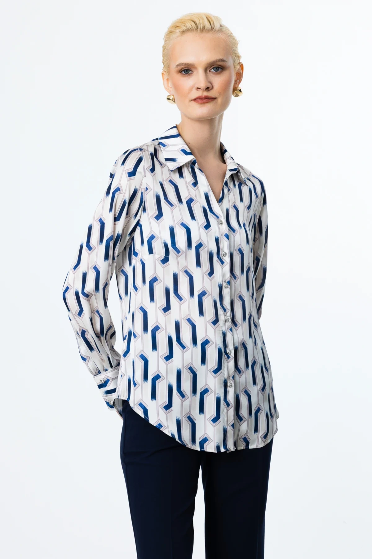 Ekol Desenli Saten Gömlek 03102