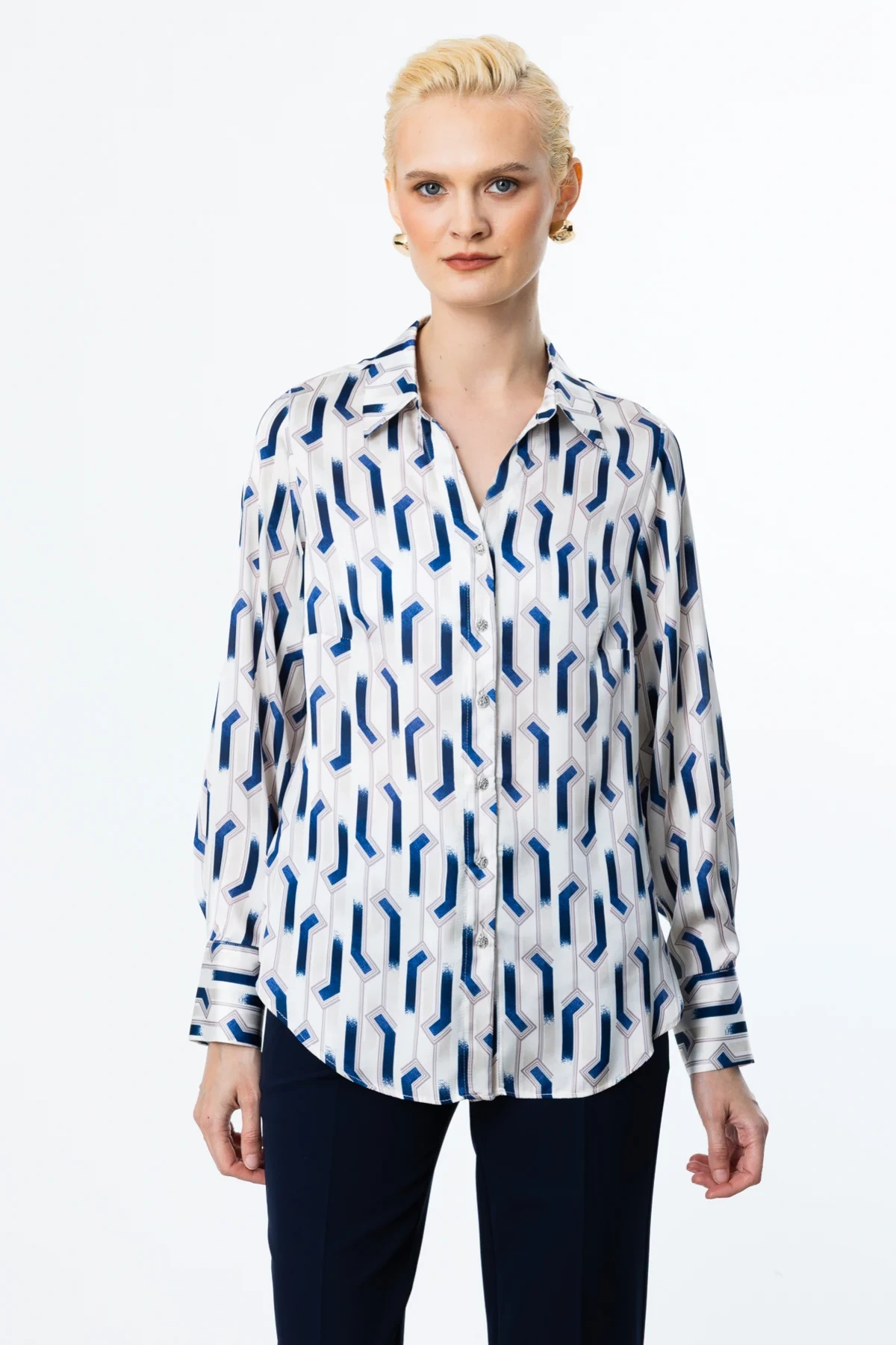 Ekol Desenli Saten Gömlek 03102