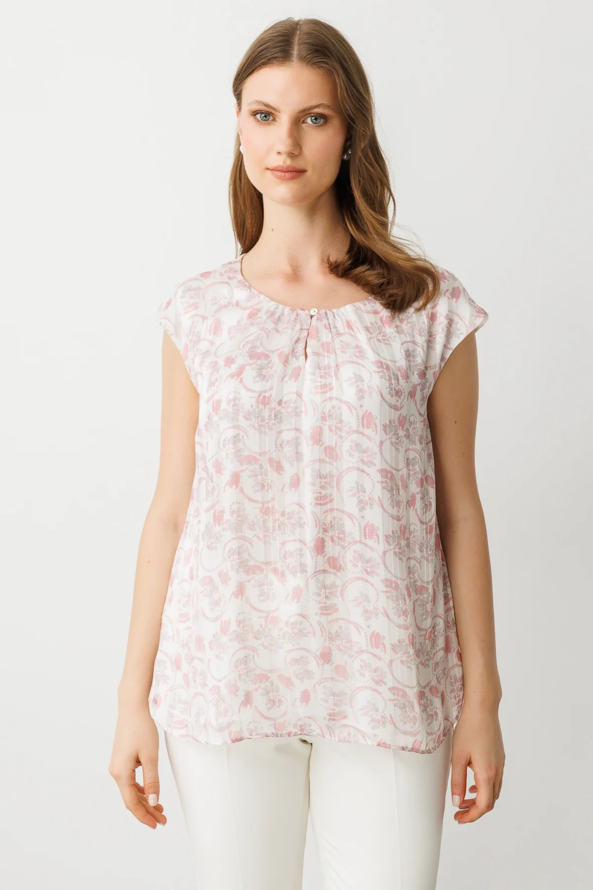 Ekol Desenli Pembe Kadın Şifon Bluz 03624