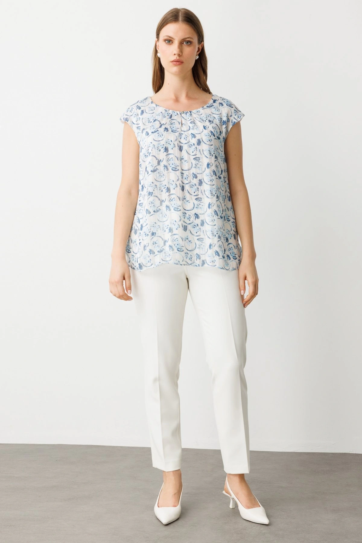 Ekol Desenli Şifon Bluz 03624