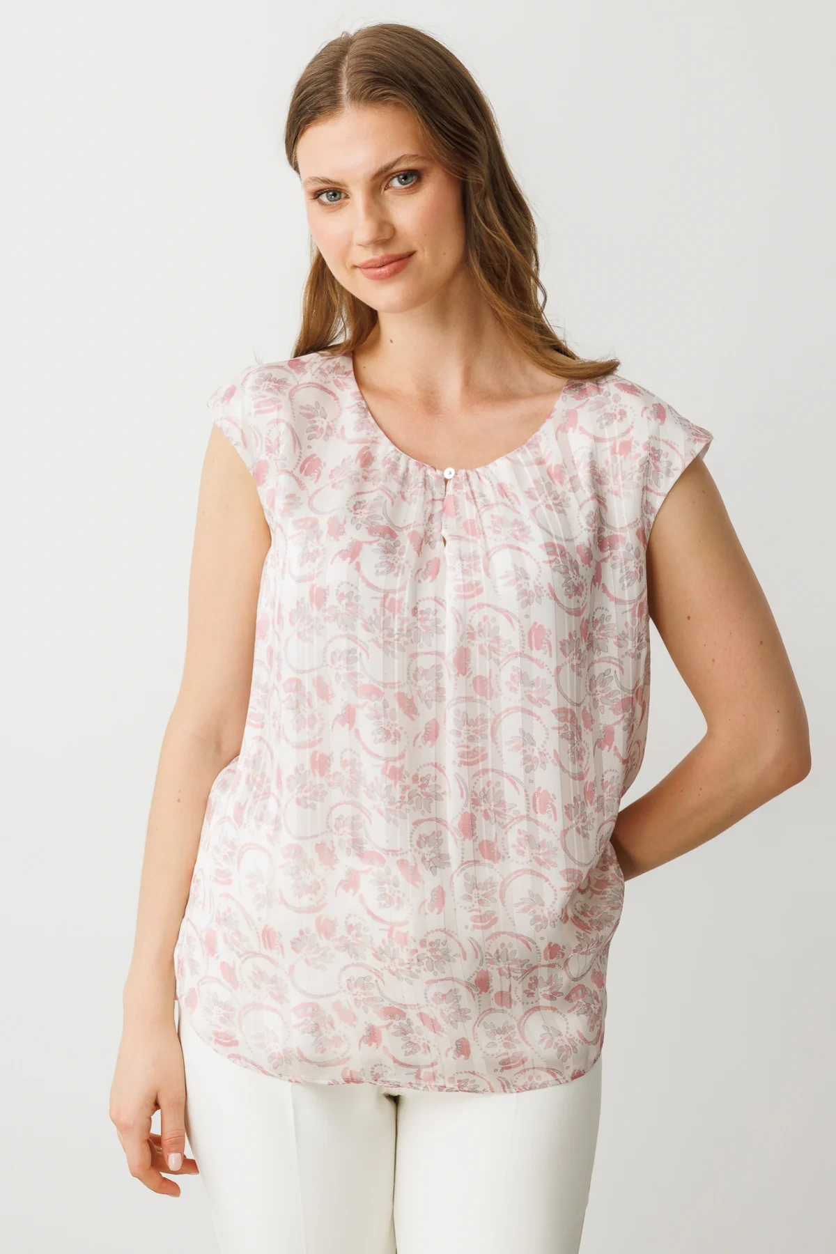 Ekol Desenli Pembe Kadın Şifon Bluz 03624