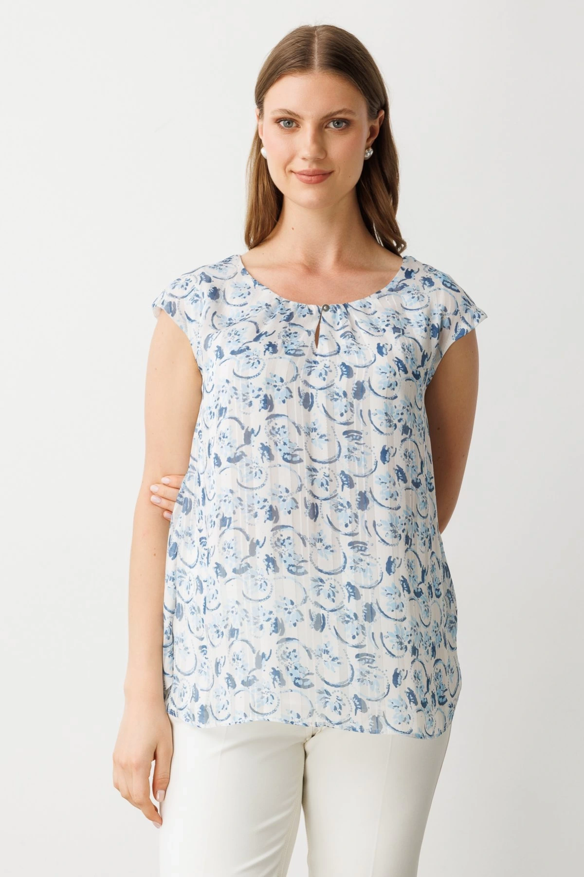 Ekol Desenli Şifon Bluz 03624