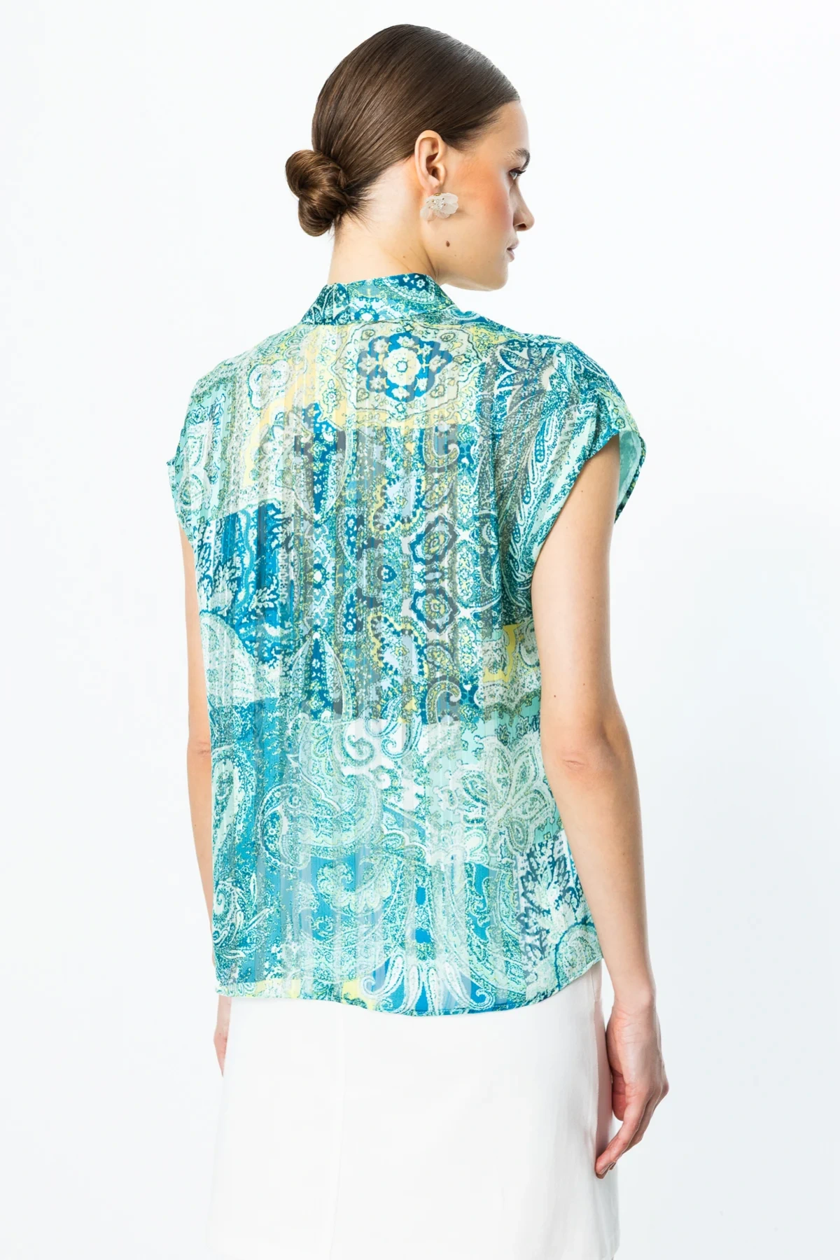 Ekol Desenli V Yaka Bluz 03140