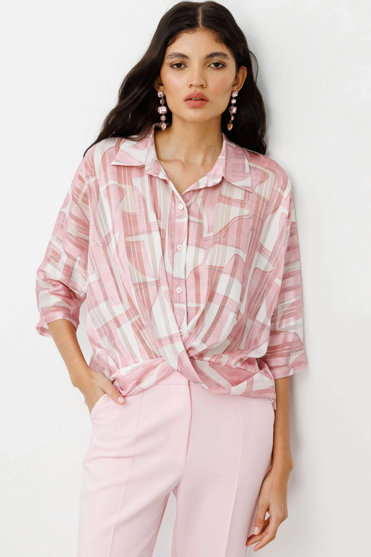 Ekol Düğmeli Bel Büzgülü Bluz 03126