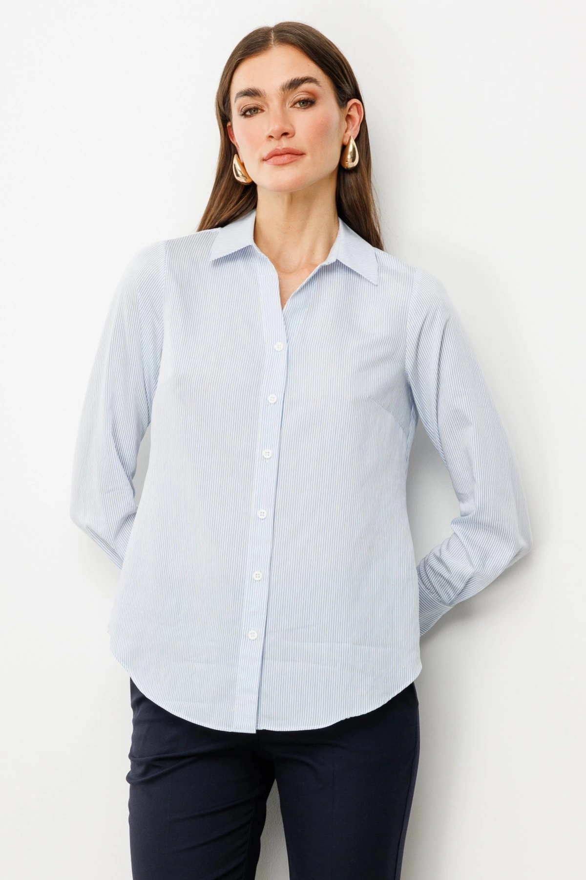 Ekol Düğmeli Çizgili Gömlek 03008
