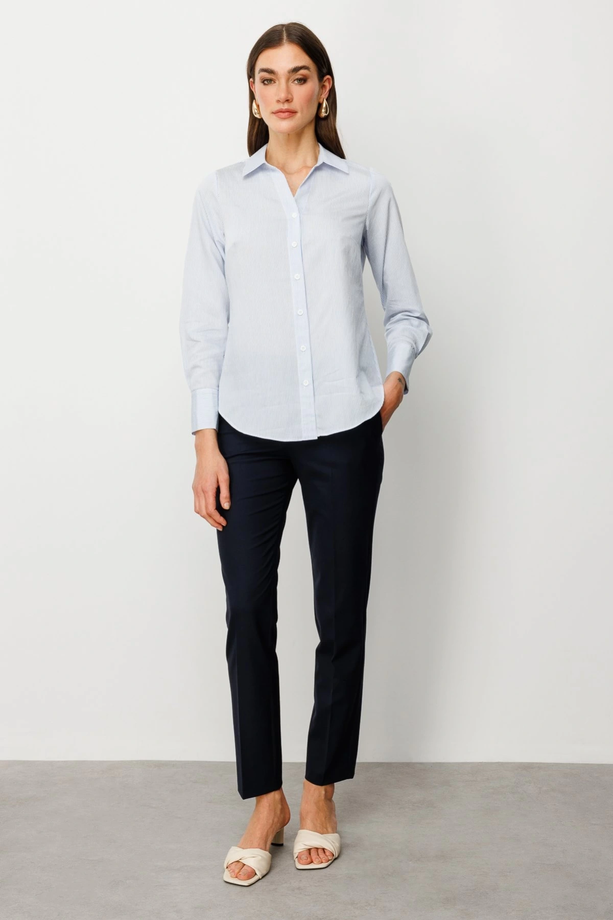 Ekol Düğmeli Çizgili Gömlek 03008