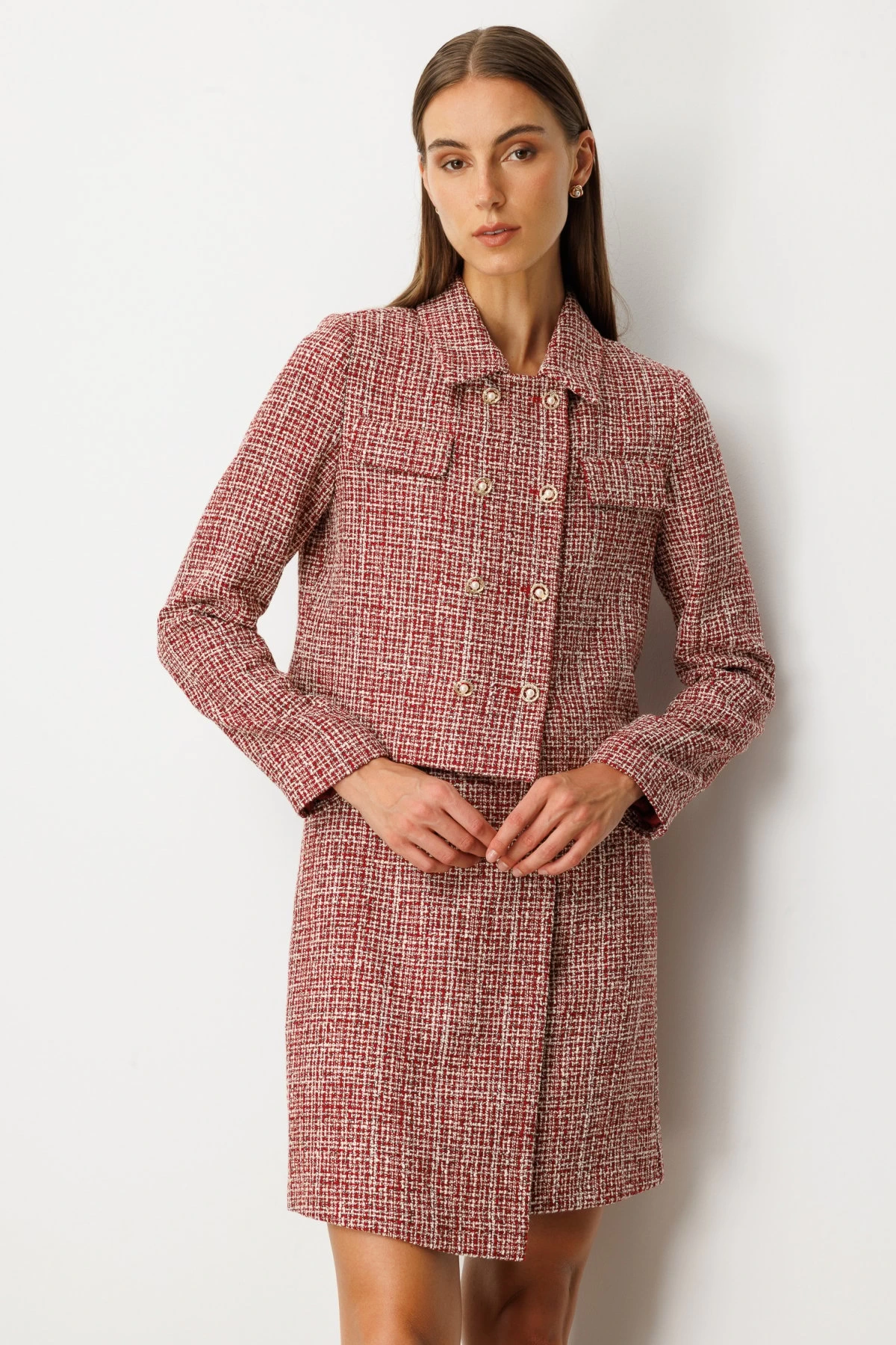 Ekol Düğmeli Kadın Kırmızı Tüvit Ceket 05045