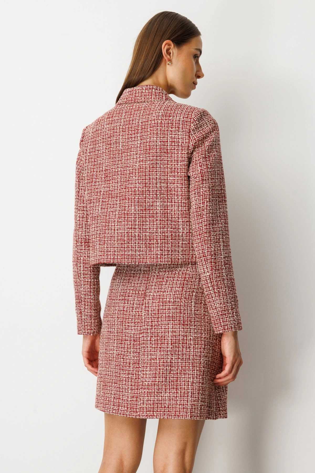 Ekol Düğmeli Kadın Kırmızı Tüvit Ceket 05045