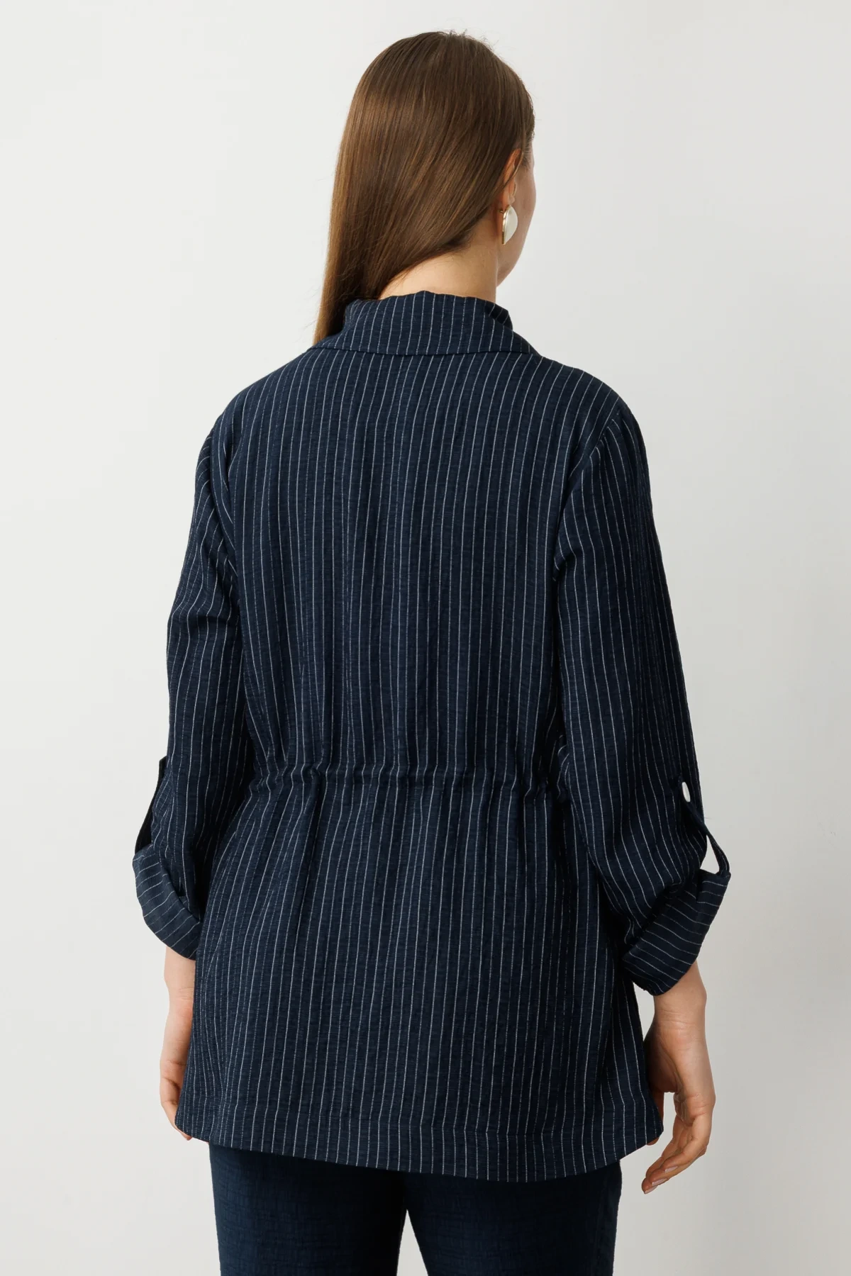 Ekol Fermuarlı Çizgili Pardesü 07582