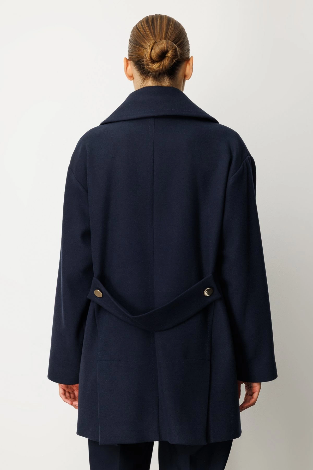 Ekol Gold Düğmeli Lacivert Kadın Manto 06093