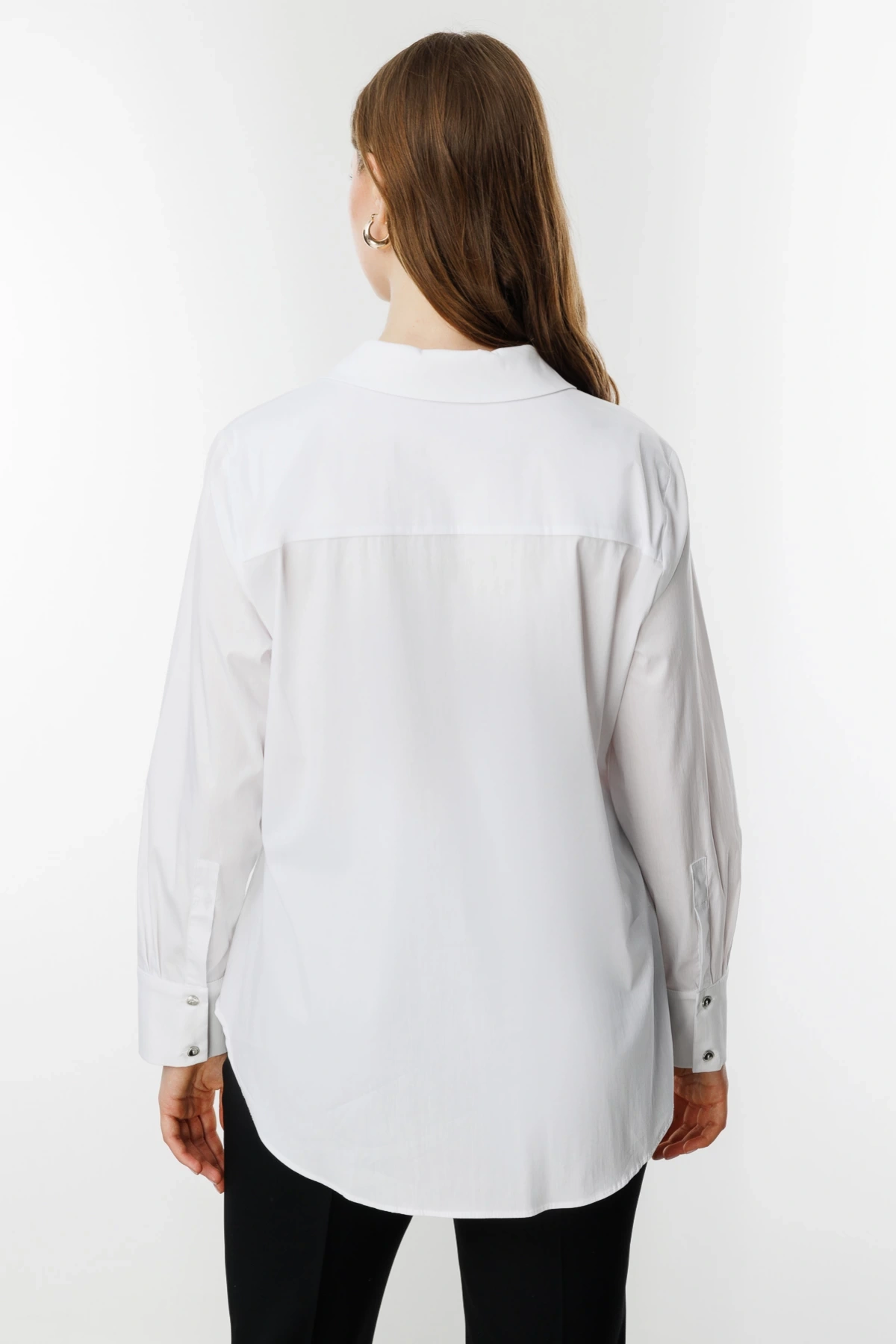 Ekol Büyük Beden Gül Nakışlı Cepli Ekru Kadın Gömlek 03504