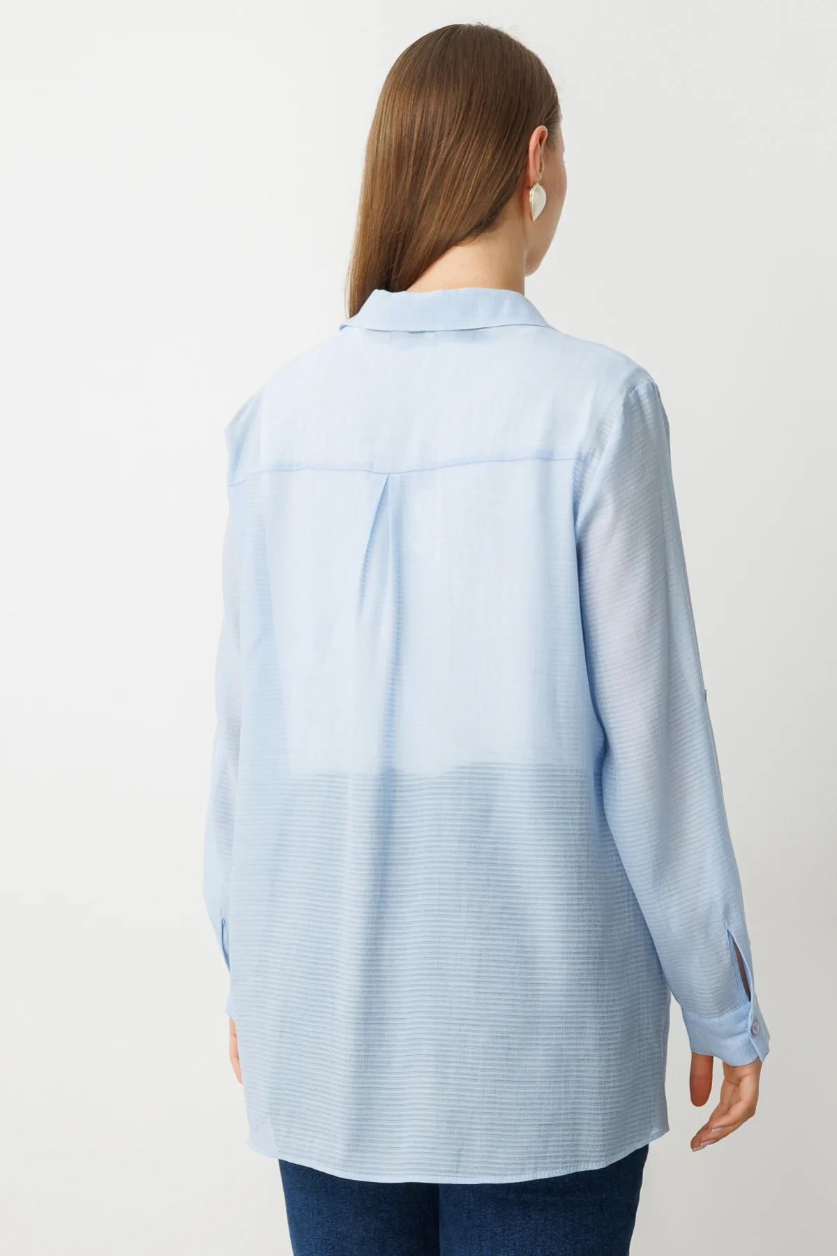 Ekol İçlik Aksesuarlı Mavi Kadın Bluz 03650