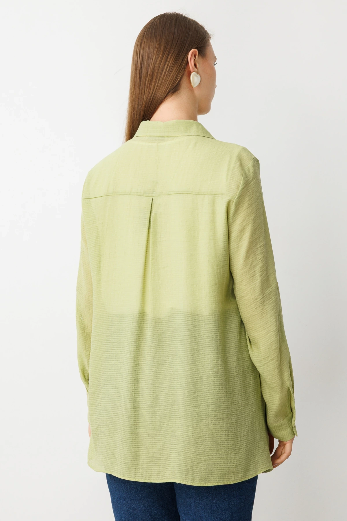 Ekol Büyük Beden İçlik Aksesuarlı Fıstık Yeşili Bluz 03650