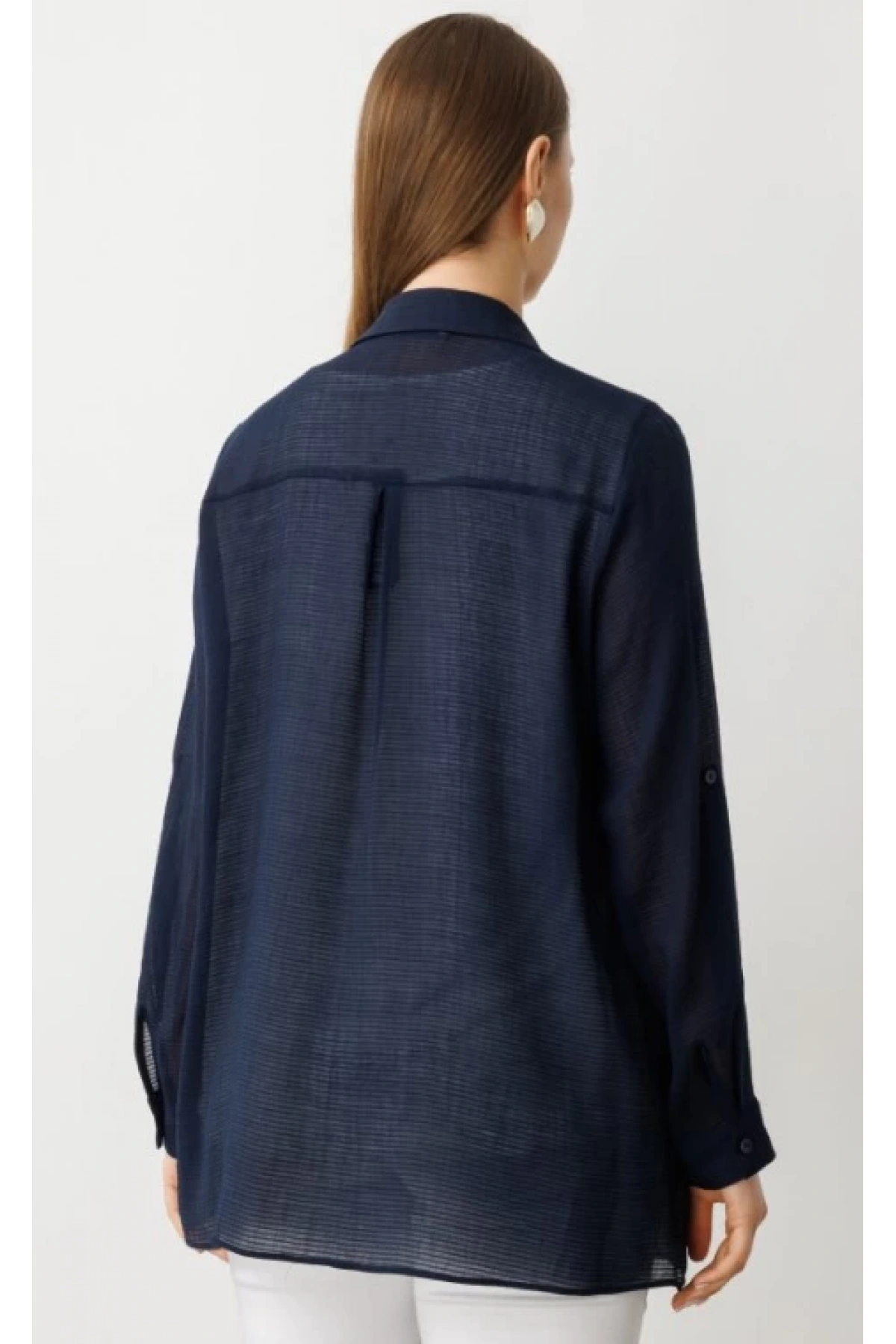 Ekol İçlik Aksesuarlı Lacivert Kadın Bluz 03650