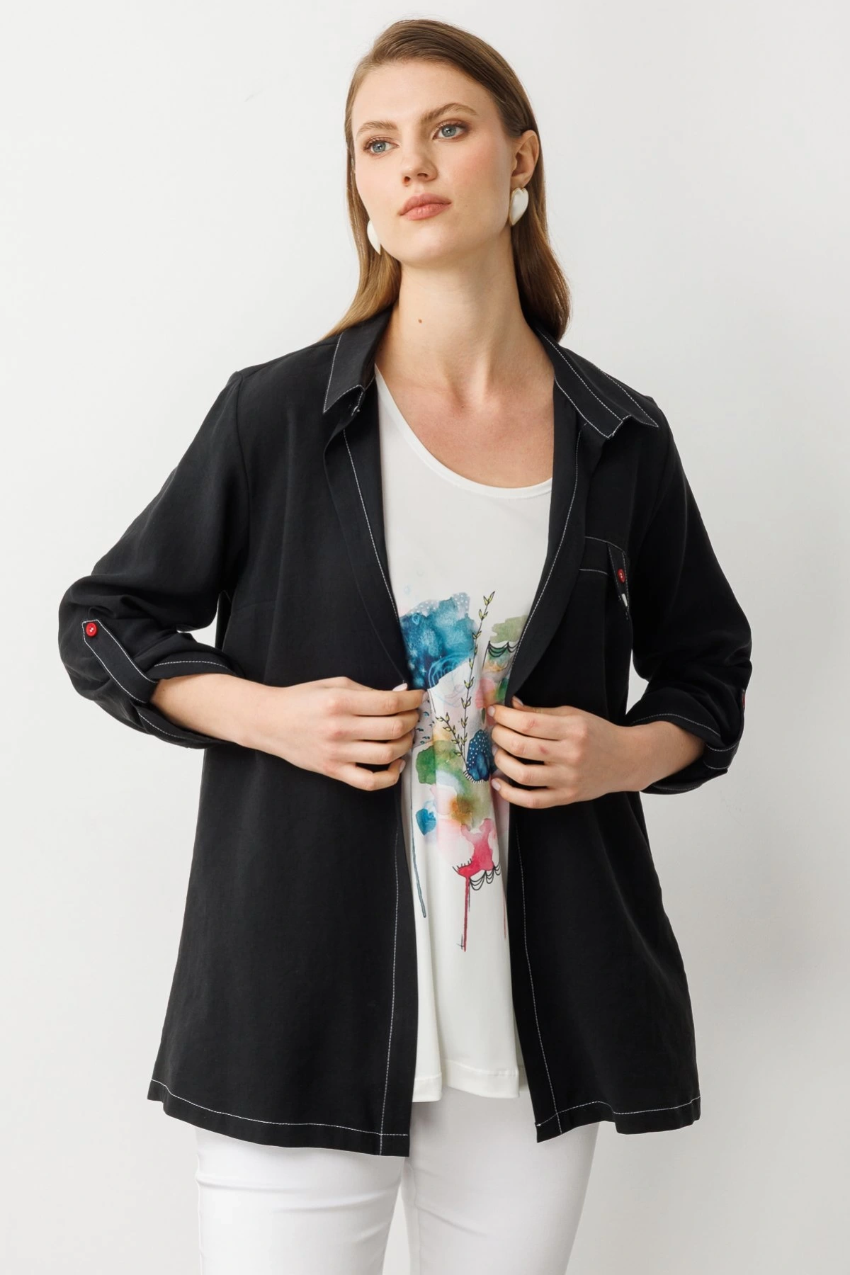 Ekol İçlikli Siyah Kadın Keten Kap 07578